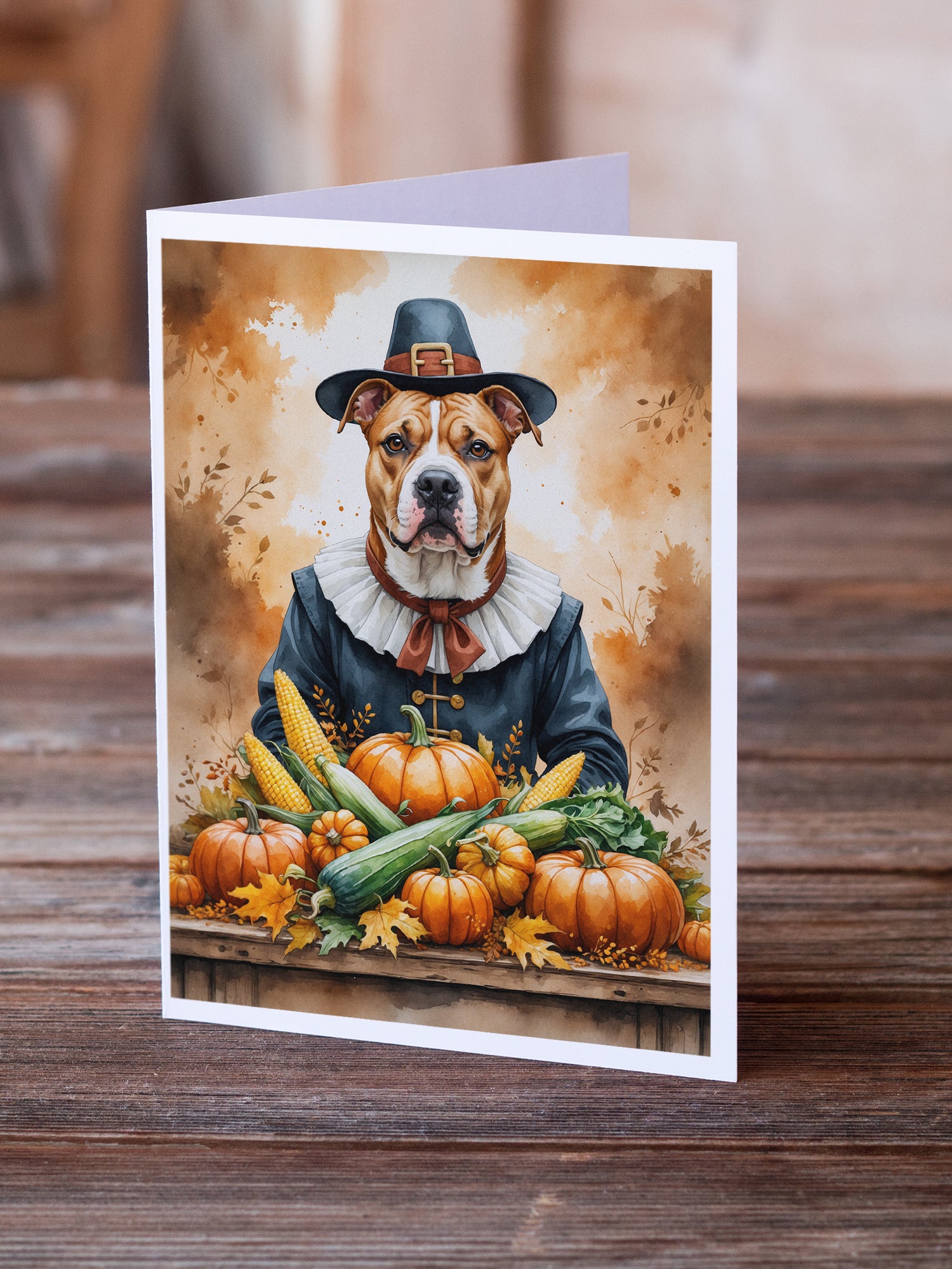 Caroline's Treasures Pit Bull Terrier Thanksgiving Greeting Cards Pack of 8