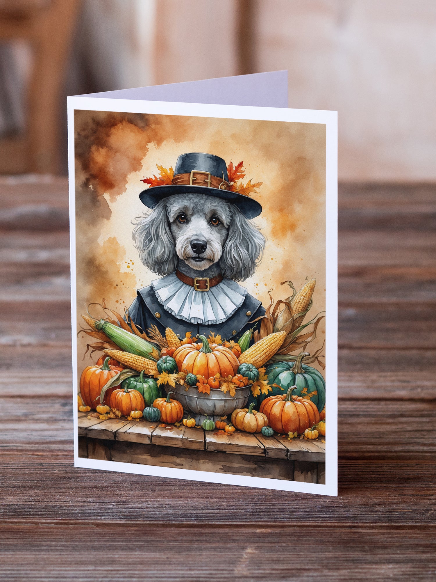 Caroline's Treasures Grey Silver Poodle Thanksgiving Greeting Cards Pack of 8