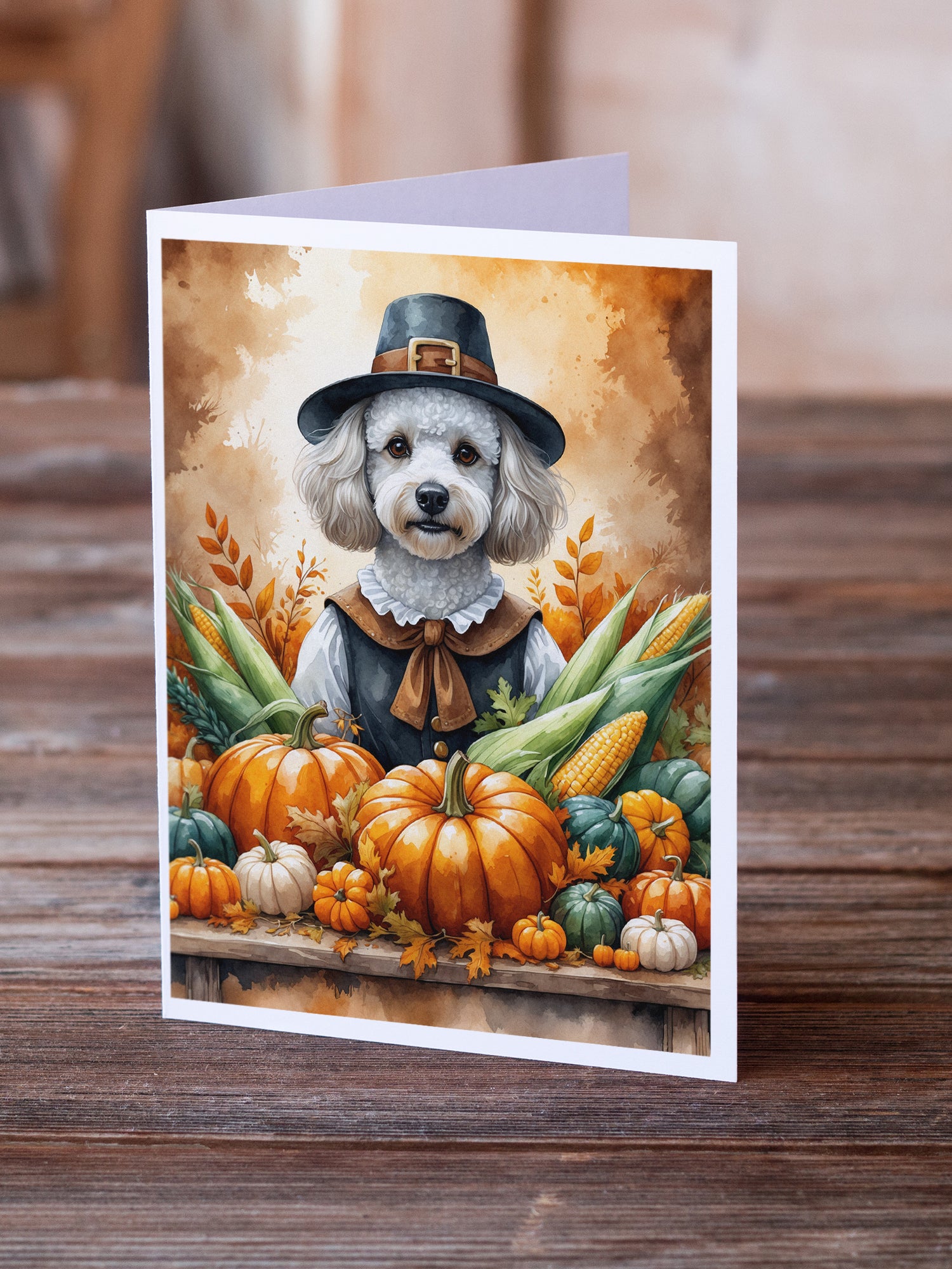 Caroline's Treasures White Poodle Thanksgiving Greeting Cards Pack of 8