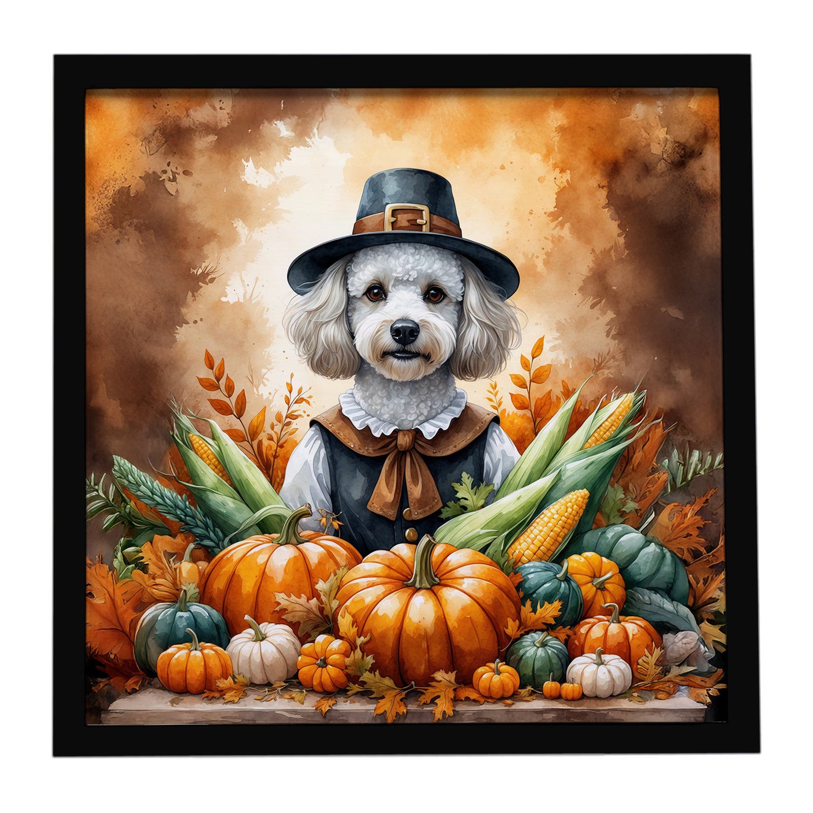 Caroline's Treasures White Poodle Thanksgiving Framed Metal Print