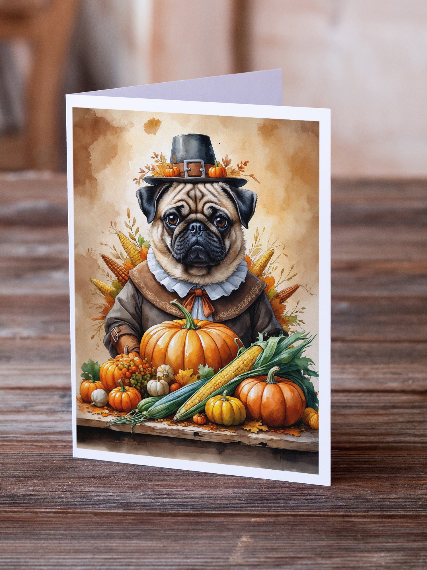 Caroline's Treasures Pug Thanksgiving Greeting Cards Pack of 8