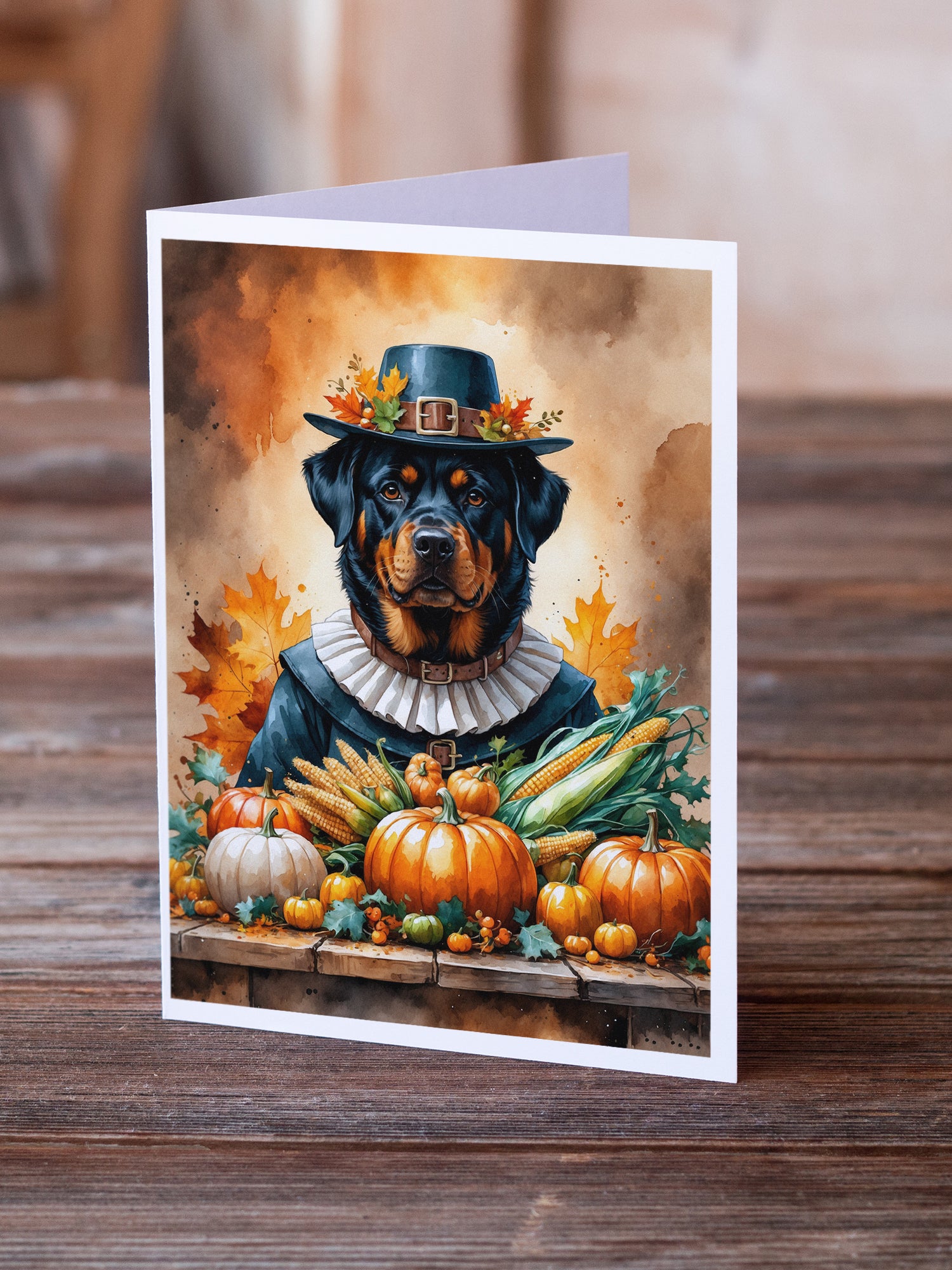 Caroline's Treasures Rottweiler Thanksgiving Greeting Cards Pack of 8