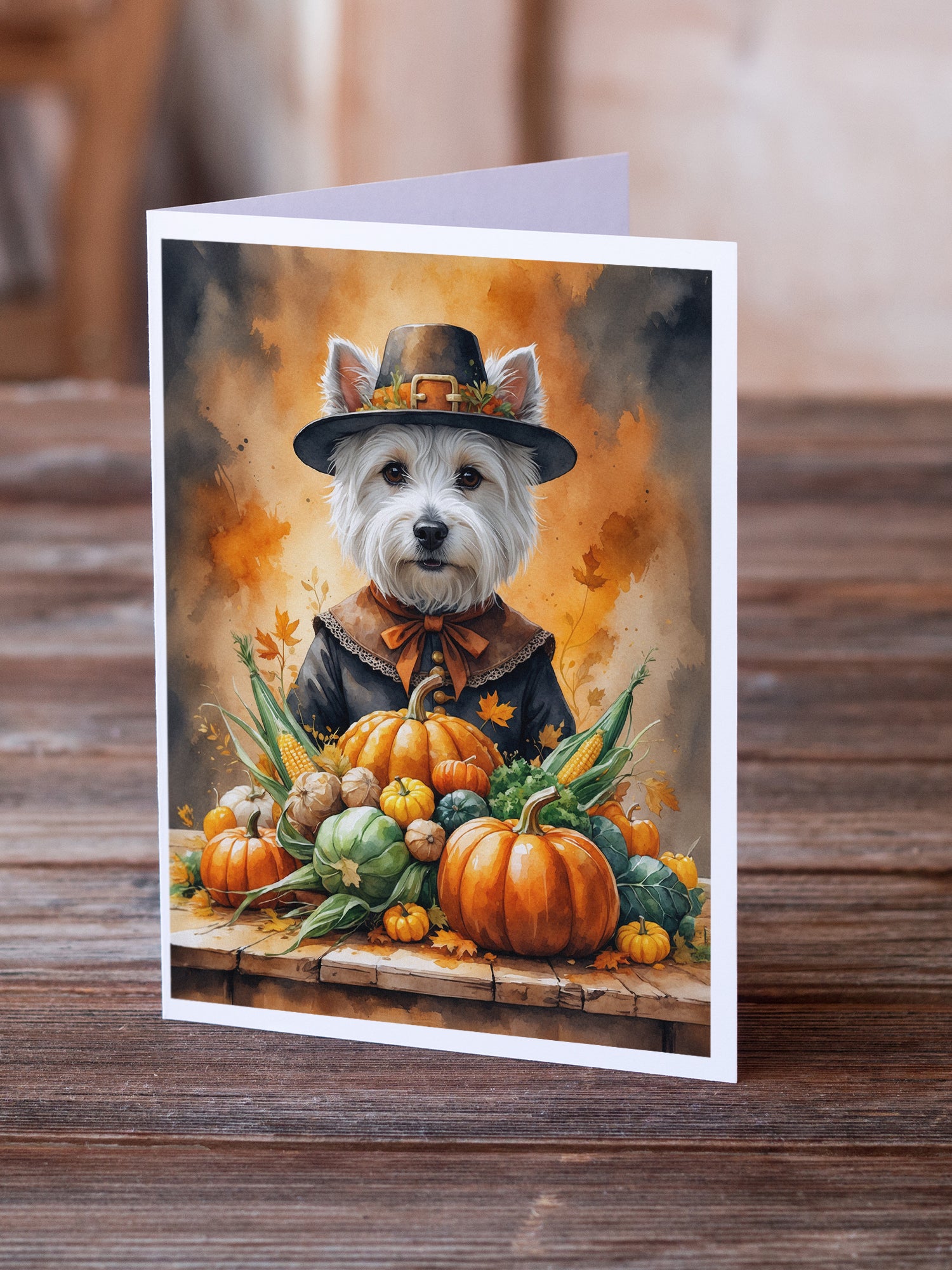 Caroline's Treasures Westie Thanksgiving Greeting Cards Pack of 8