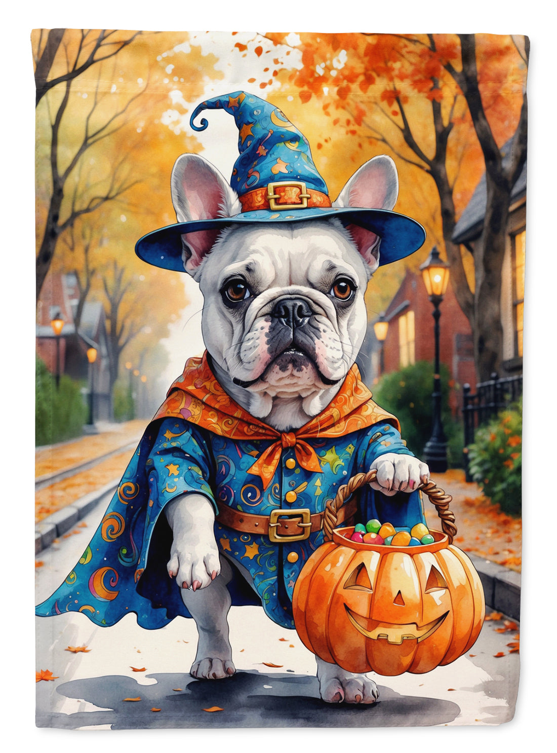 Caroline's Treasures White French Bulldog Halloween Trick or Treat Garden Flag