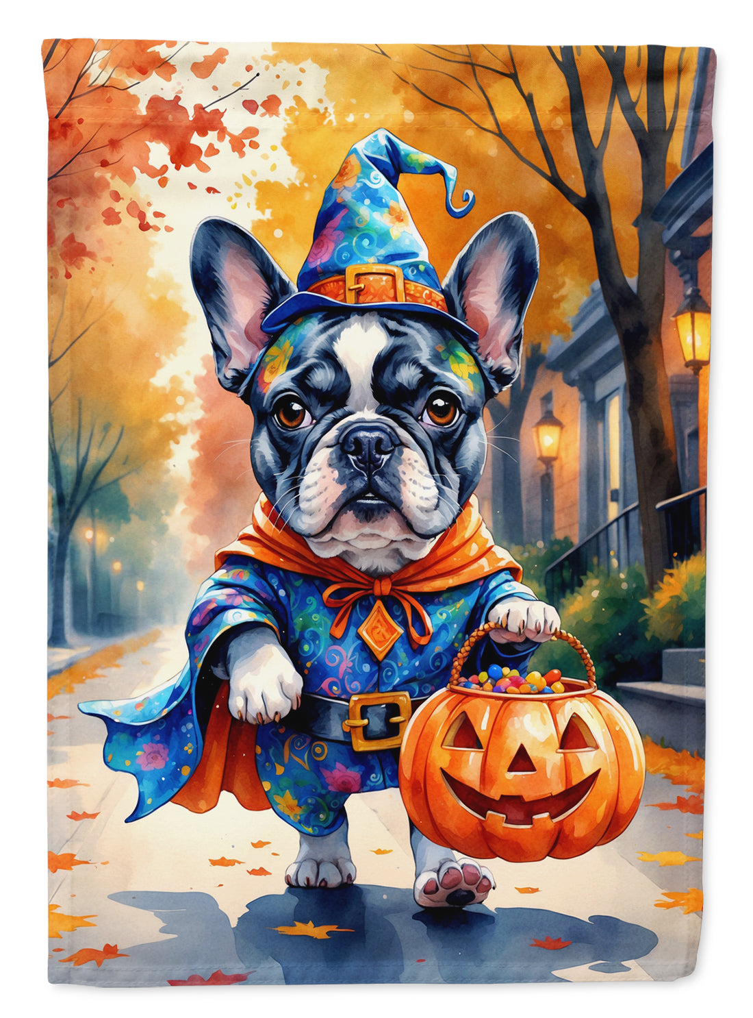 Caroline's Treasures Black White French Bulldog Halloween Trick or Treat Garden Flag