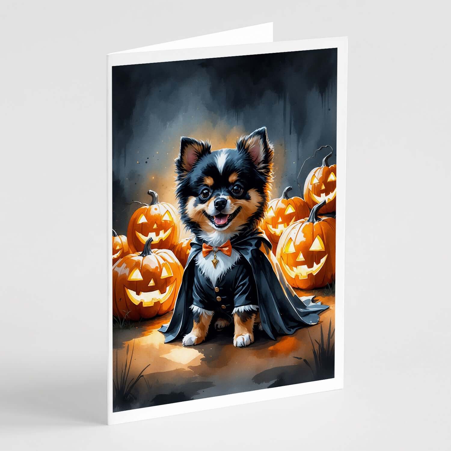 Caroline's Treasures Balck and Tan Pomeranian Puppy Halloween Greeting Cards Pack of 8