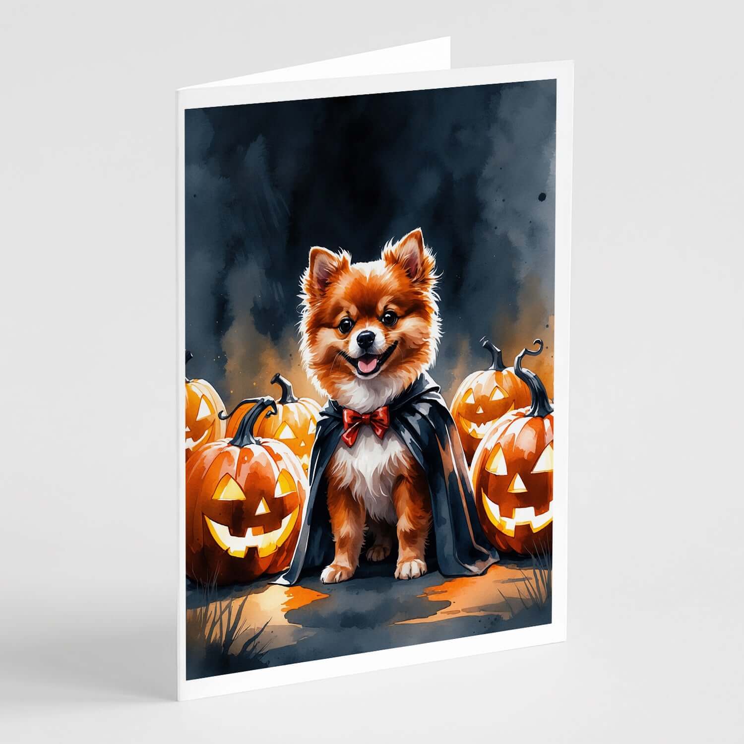 Caroline's Treasures Pomeranian Puppy Halloween Greeting Cards Pack of 8