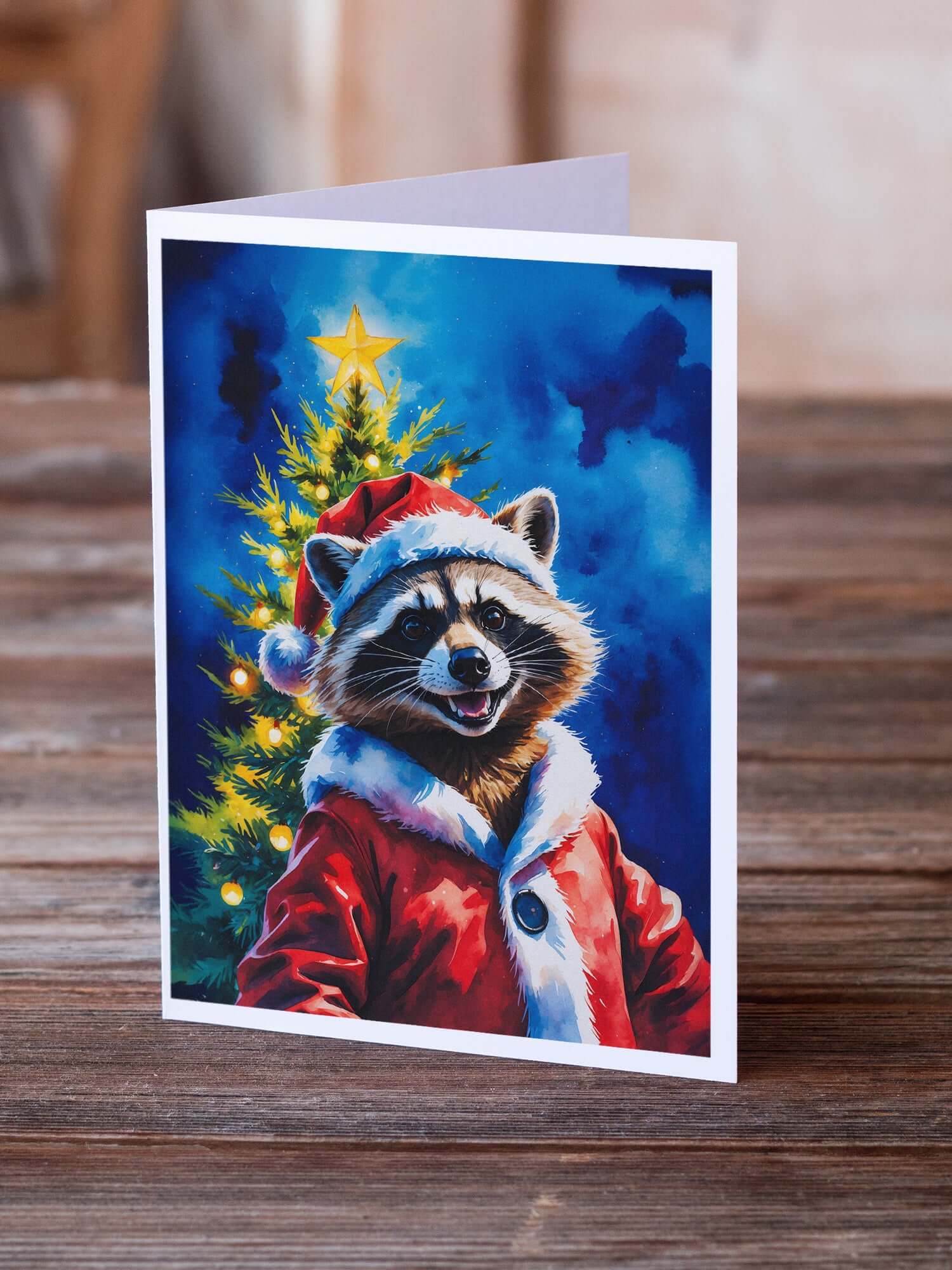 Caroline's Treasures Raccoon Christmas Greeting Cards Pack of 8