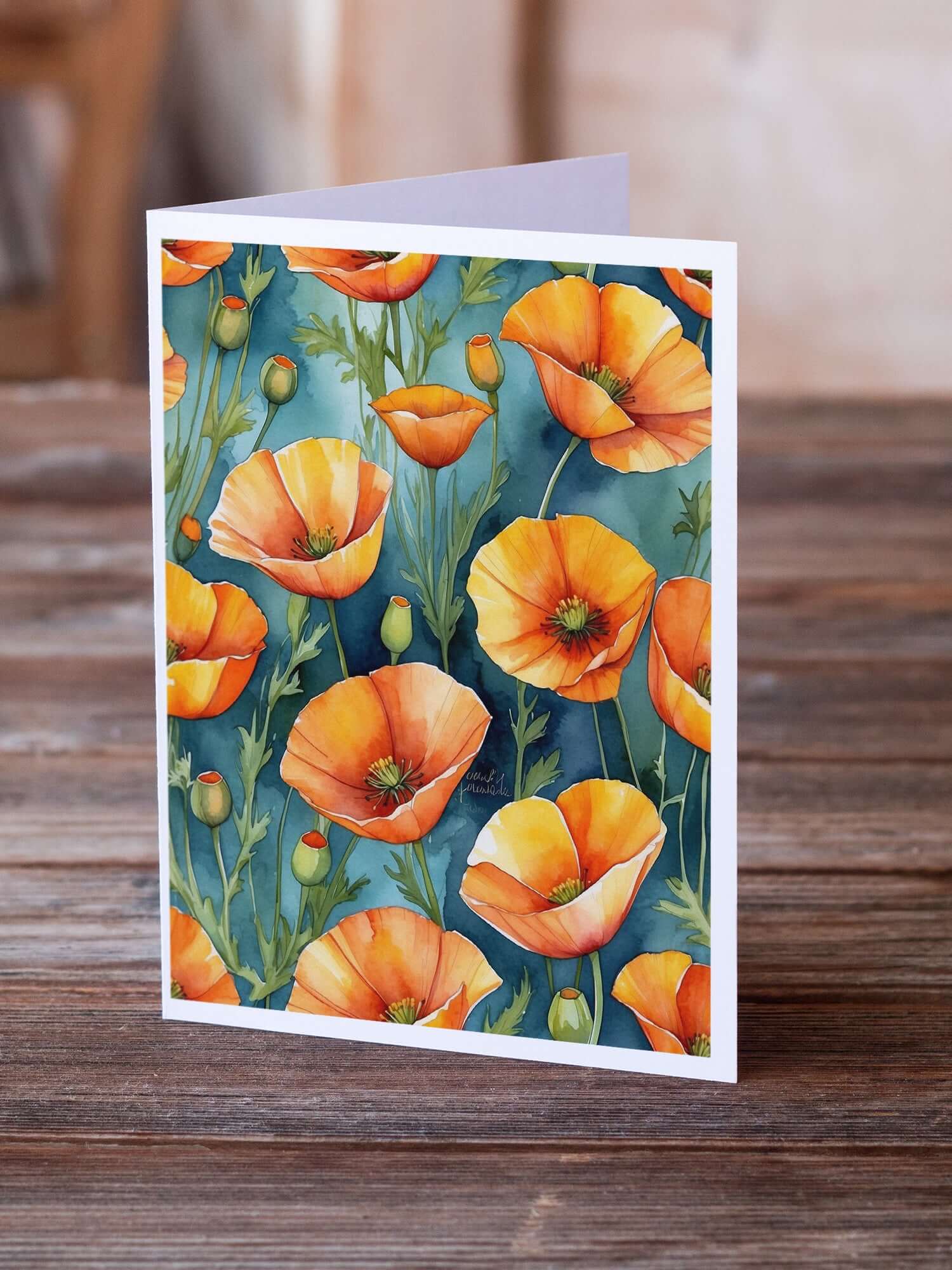 Caroline's Treasures California Poppies Greeting Cards Pack of 8