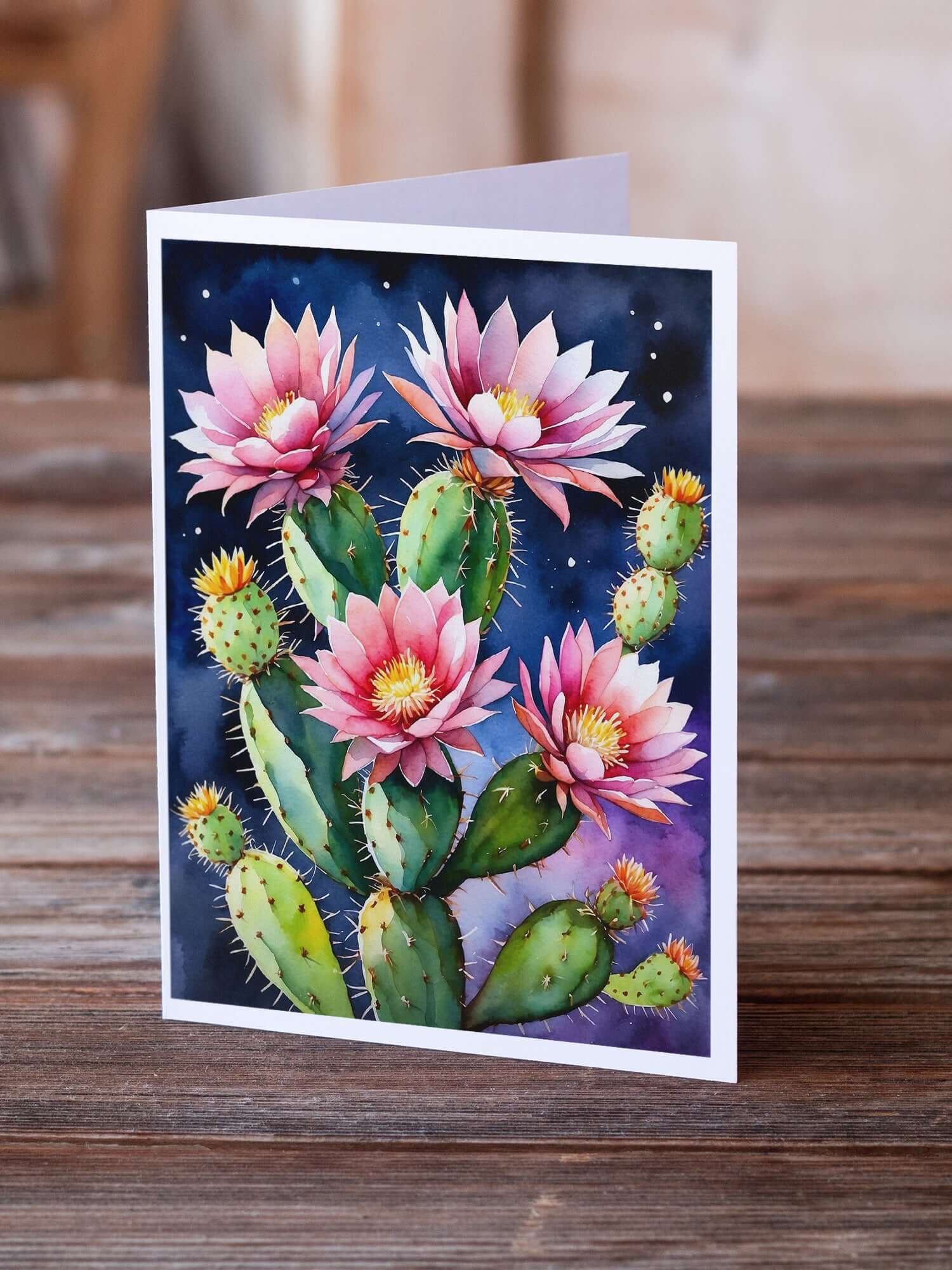 Caroline's Treasures Queen of the Night Cactus Greeting Cards Pack of 8