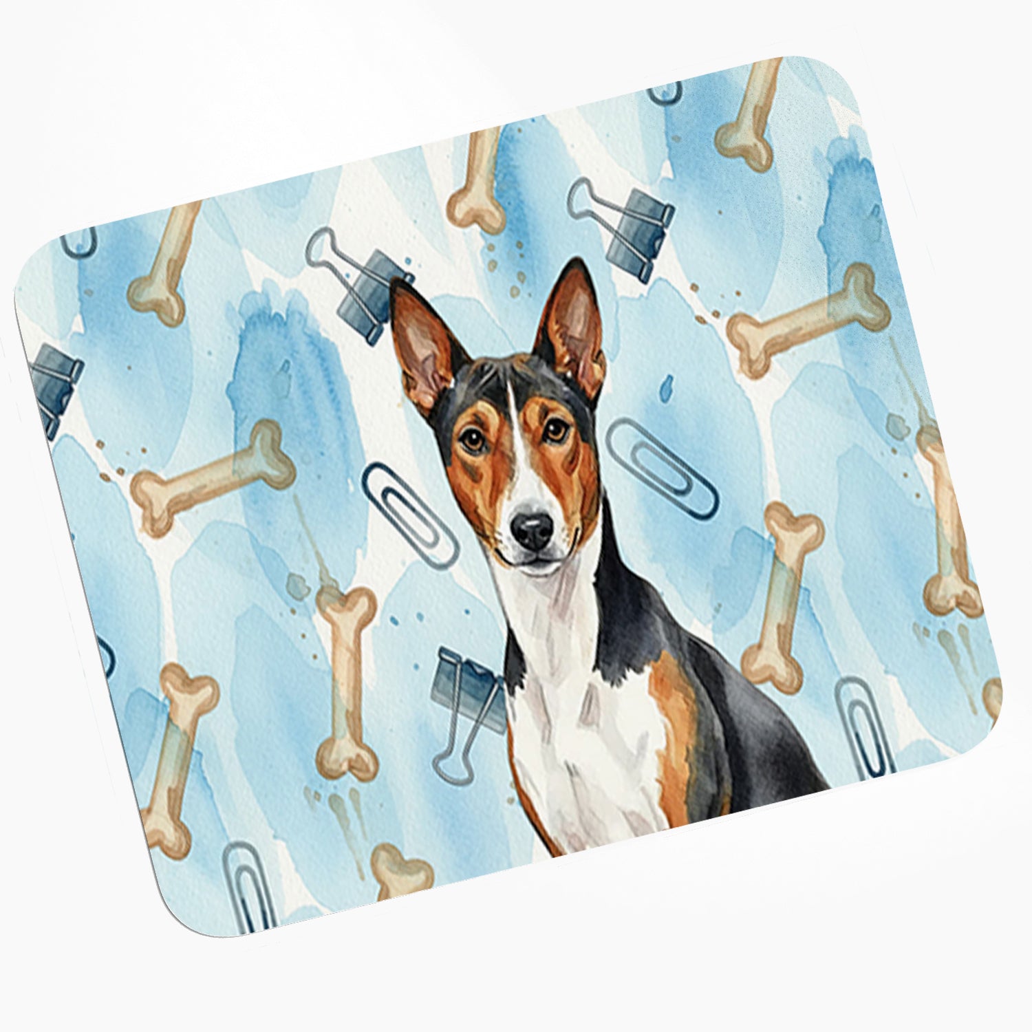 Caroline's Treasures Tricolor and White Basenji Coworker Mouse Pad, Heat Resistant Trivet Hot Pad , Non Slip Rubber Desk Mat, Kitchen Counter Protector, Home Office Decor Gift