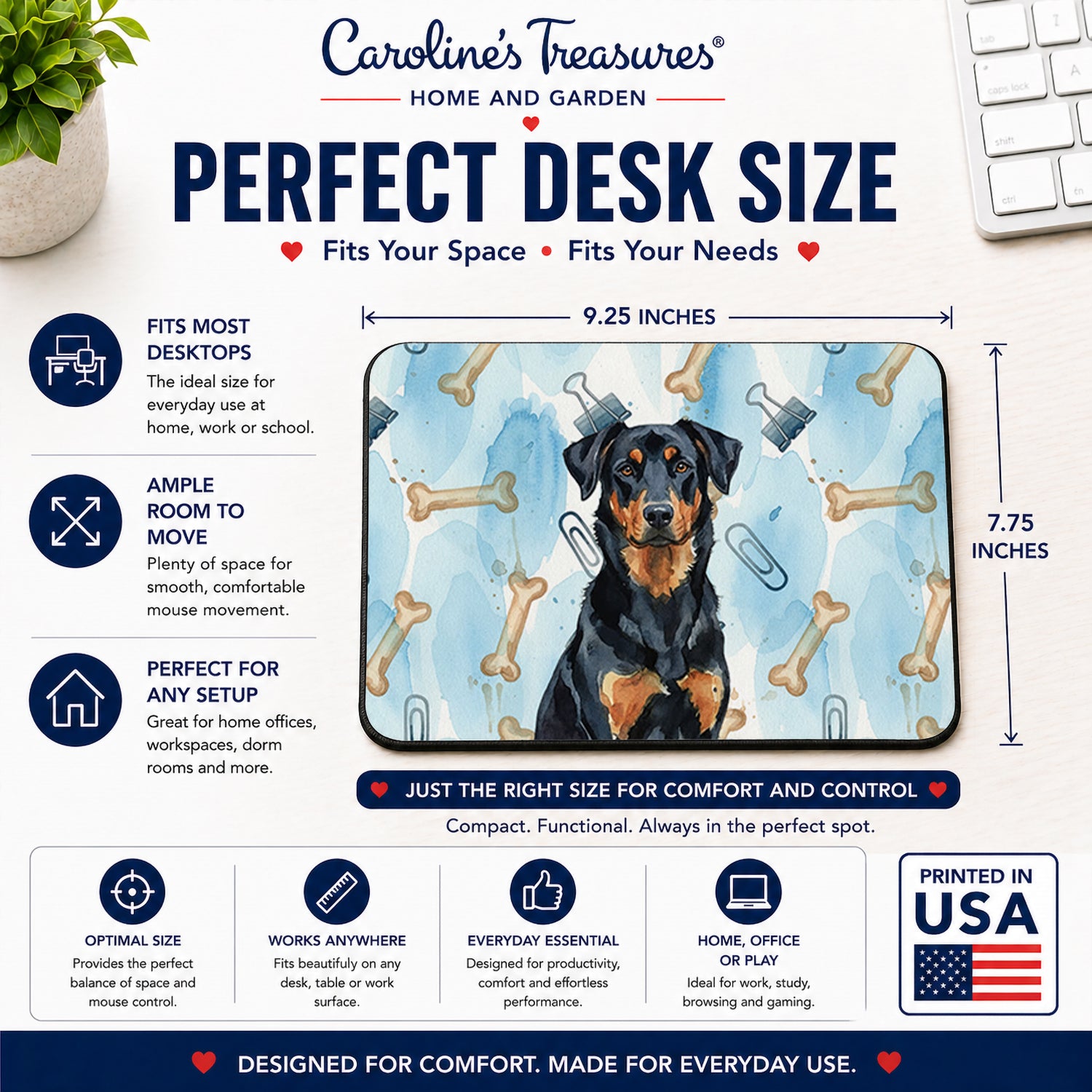 Caroline's Treasures Beauceron Coworker Mouse Pad, Heat Resistant Trivet Hot Pad , Non Slip Rubber Desk Mat, Kitchen Counter Protector, Home Office Decor Gift