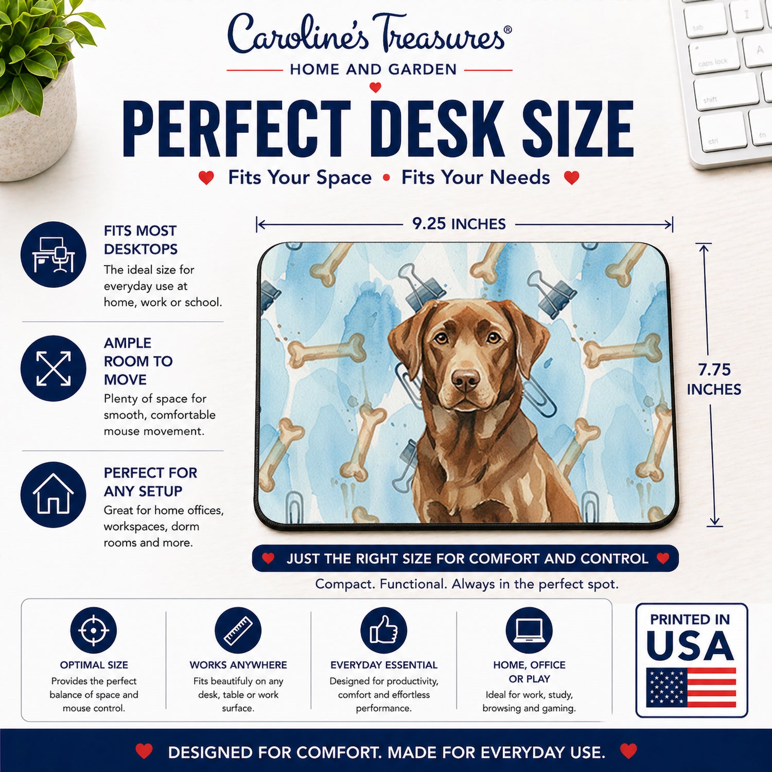 Caroline's Treasures Chocolate Labrador Retriever Coworker Mouse Pad, Heat Resistant Trivet Hot Pad , Non Slip Rubber Desk Mat, Kitchen Counter Protector, Home Office Decor Gift