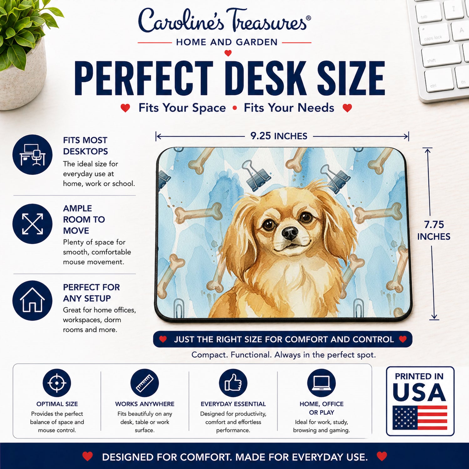 Caroline's Treasures Gold Tibetan Spaniel Coworker Mouse Pad, Heat Resistant Trivet Hot Pad , Non Slip Rubber Desk Mat, Kitchen Counter Protector, Home Office Decor Gift