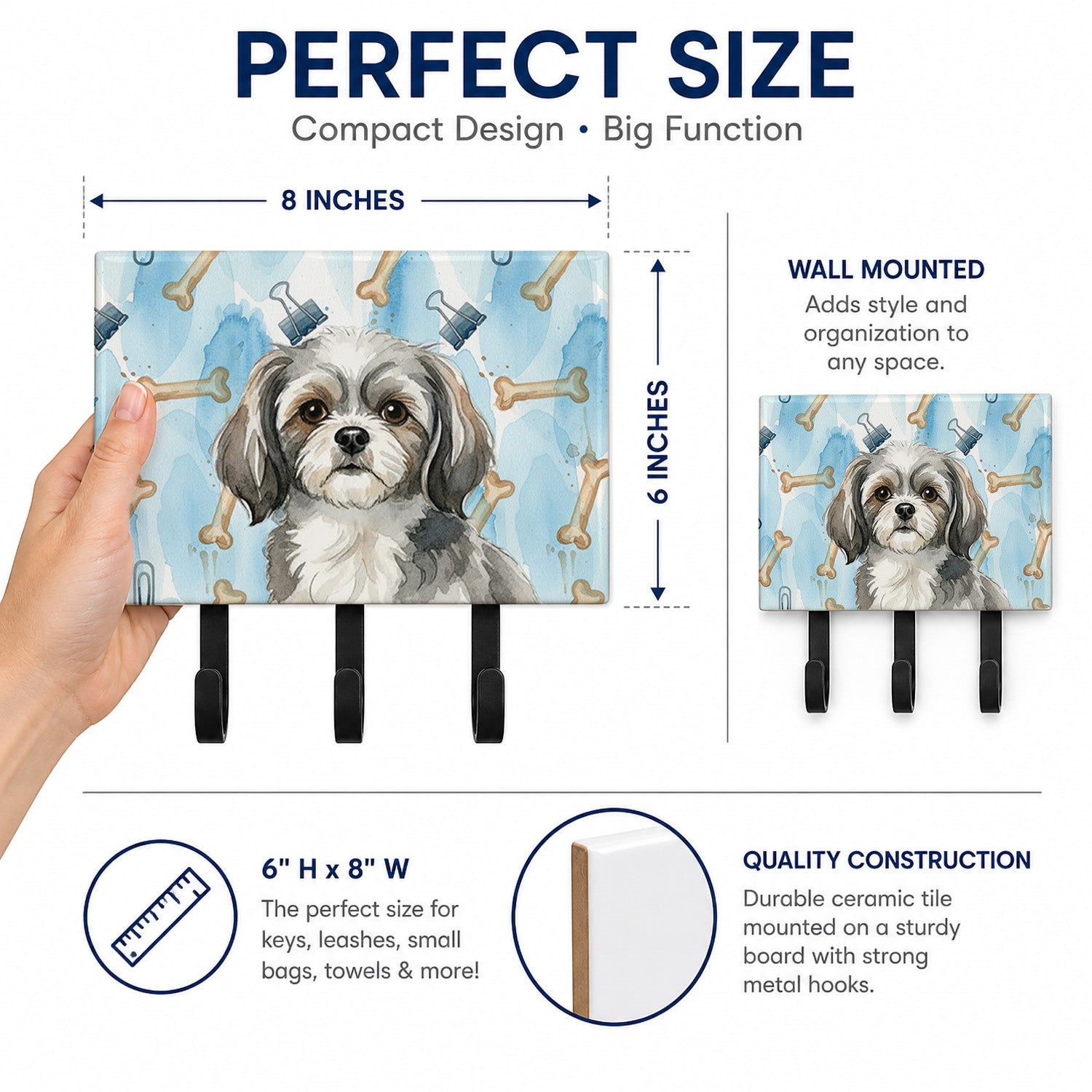 Buy this Grey and White Tibetan Spaniel Coworker Leash or Key Holder