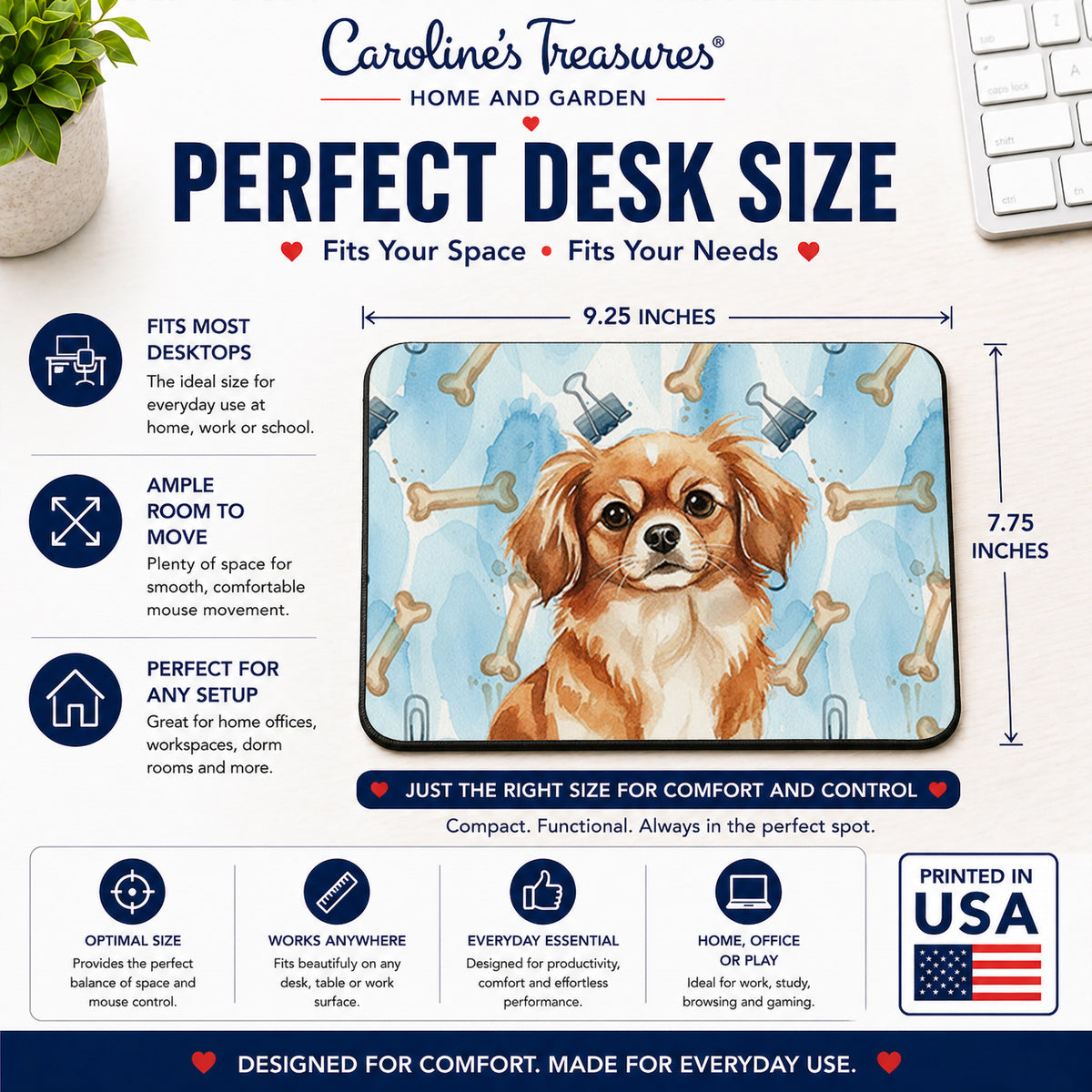Caroline's Treasures Red Tibetan Spaniel Coworker Mouse Pad, Heat Resistant Trivet Hot Pad , Non Slip Rubber Desk Mat, Kitchen Counter Protector, Home Office Decor Gift