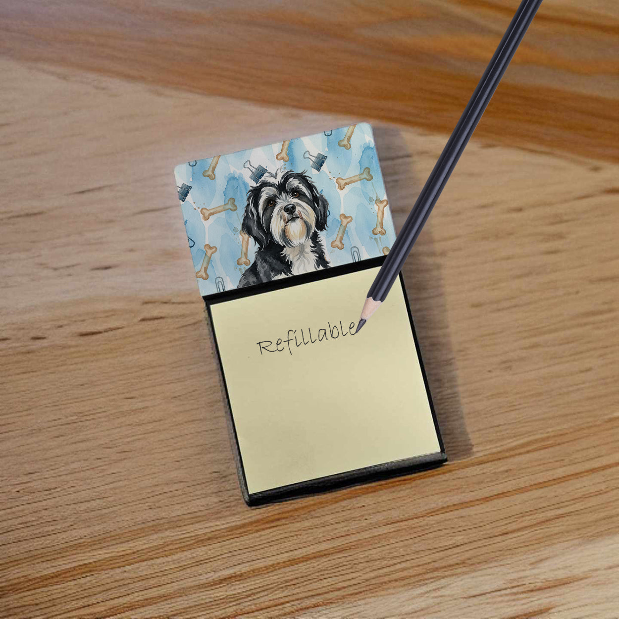 Caroline's Treasures Black and White Tibetan Terrier Coworker Watercolor Sticky Note Holder