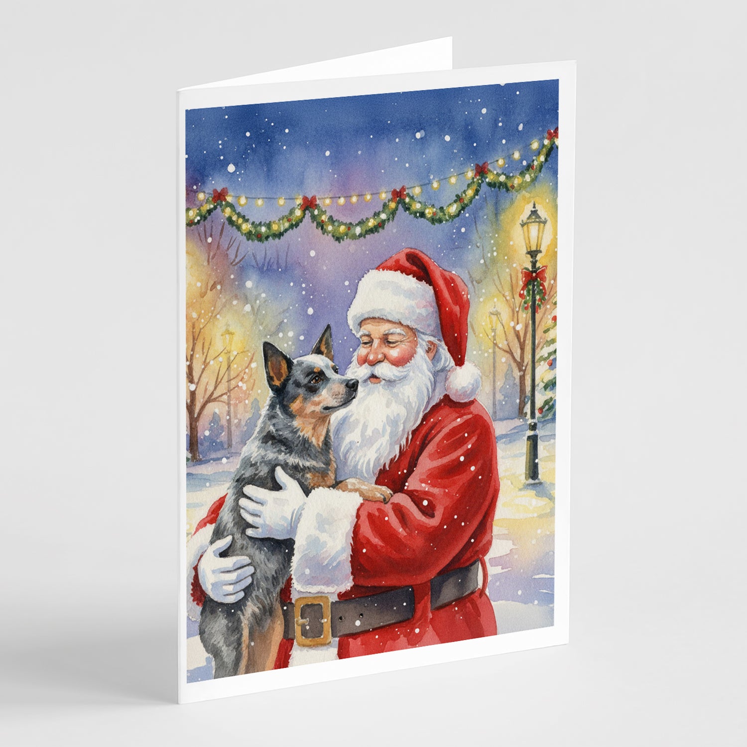Caroline's Treasures Australian Cattle Dog with Santa Claus Greeting Cards Pack of 8