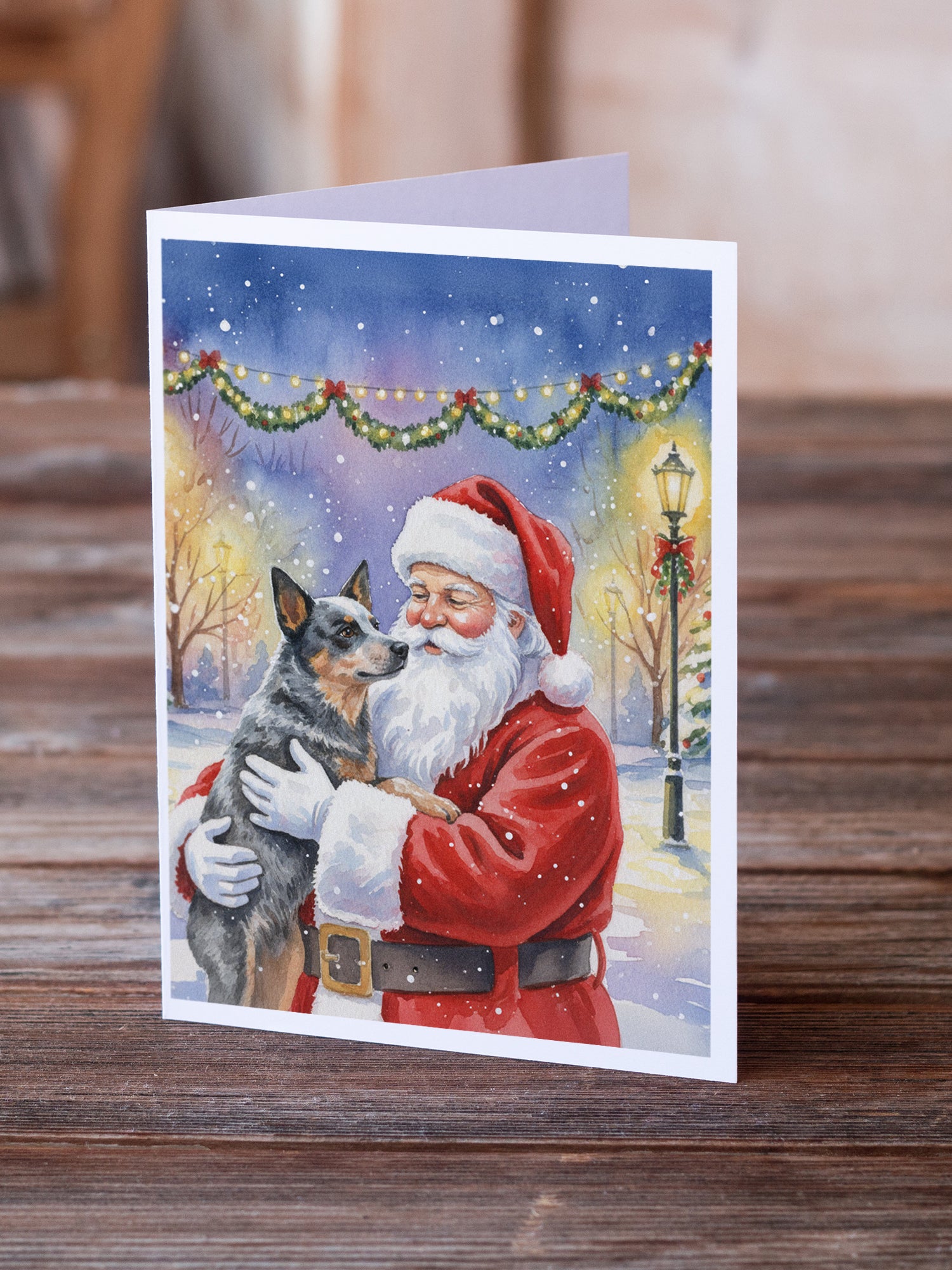 Caroline's Treasures Australian Cattle Dog with Santa Claus Greeting Cards Pack of 8