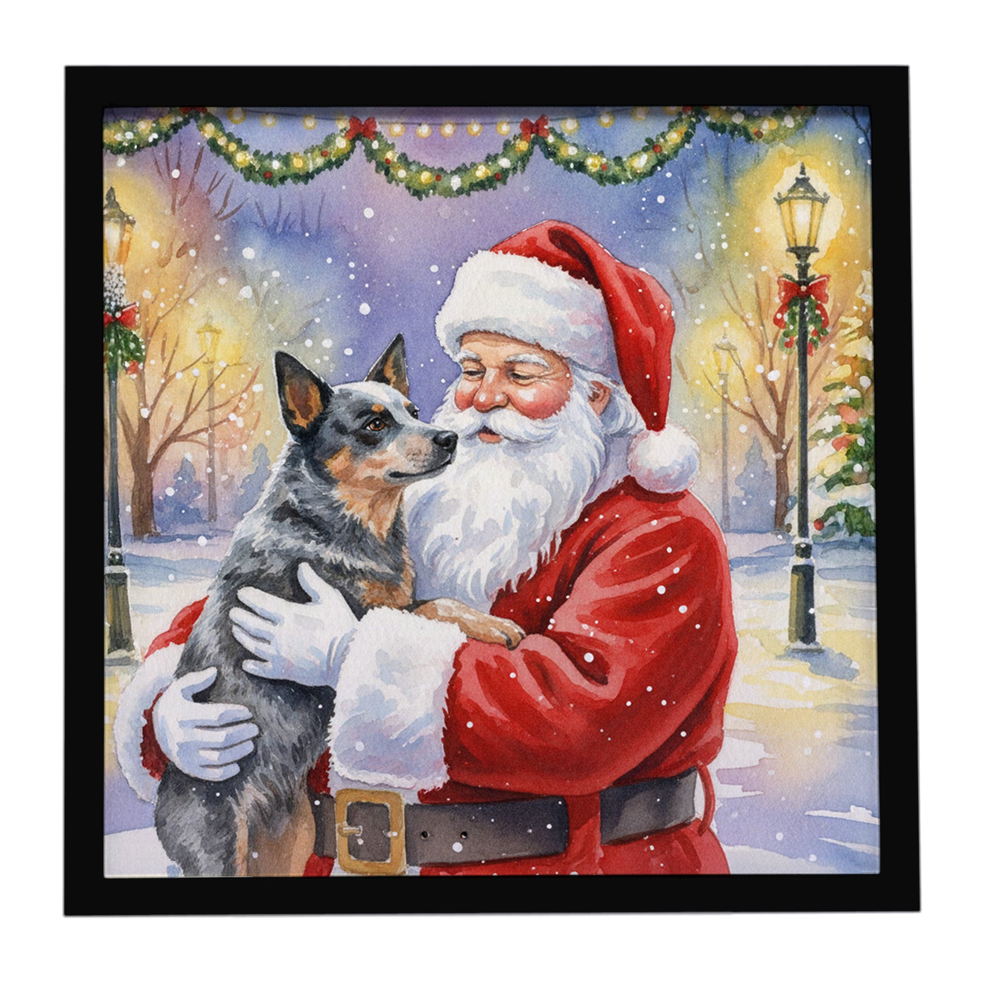 Caroline's Treasures Australian Cattle Dog with Santa Claus Framed Metal Print