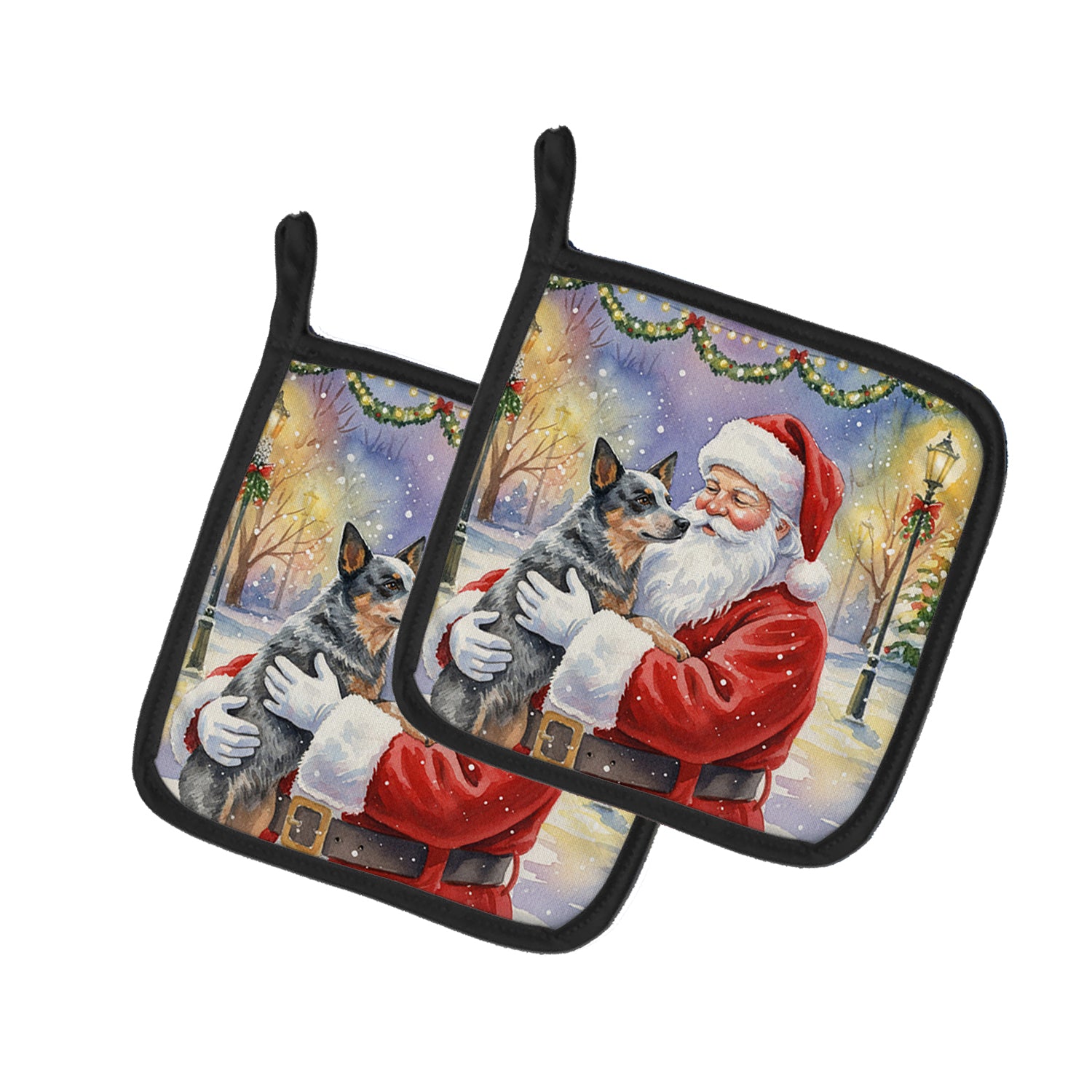Caroline's Treasures Australian Cattle Dog with Santa Claus Pair of Pot Holders