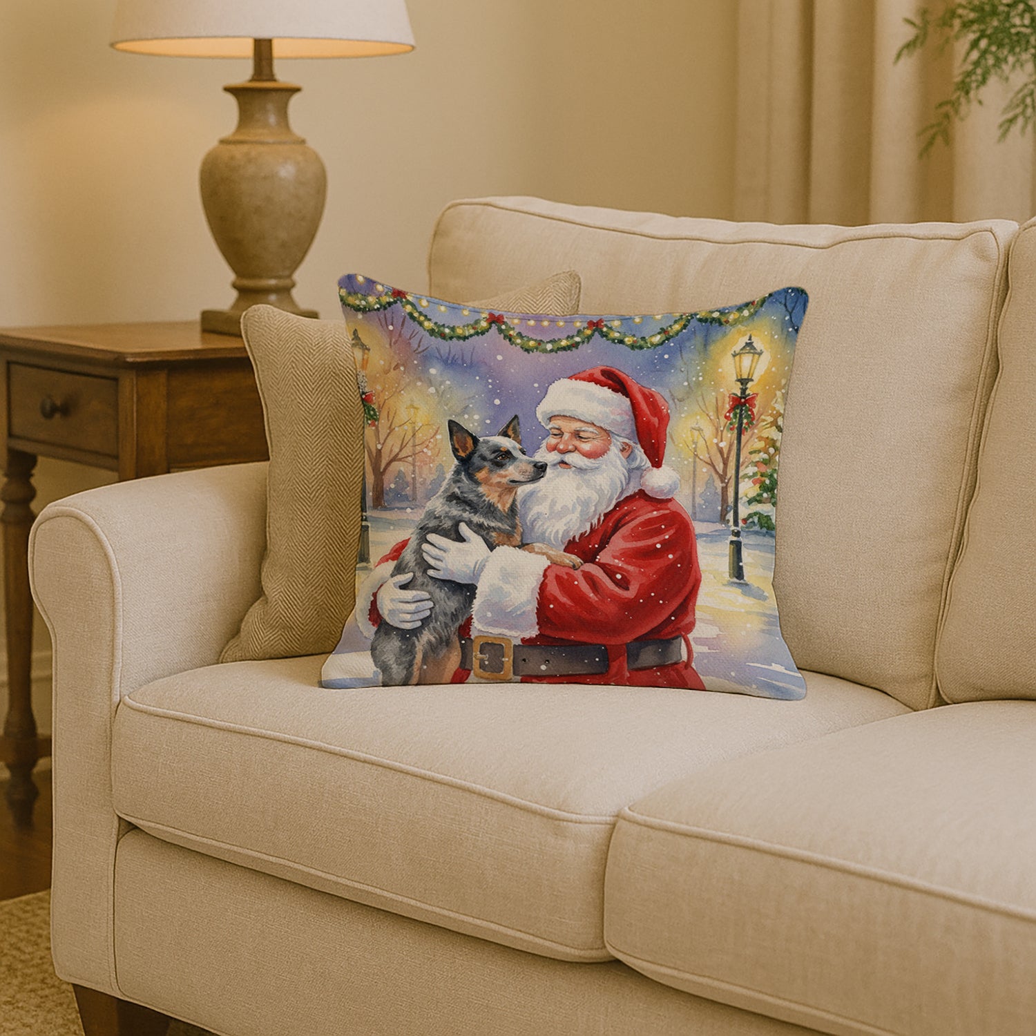 Caroline's Treasures Australian Cattle Dog with Santa Claus Throw Pillow