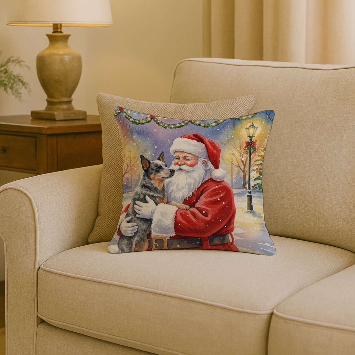 Caroline's Treasures Australian Cattle Dog with Santa Claus Throw Pillow