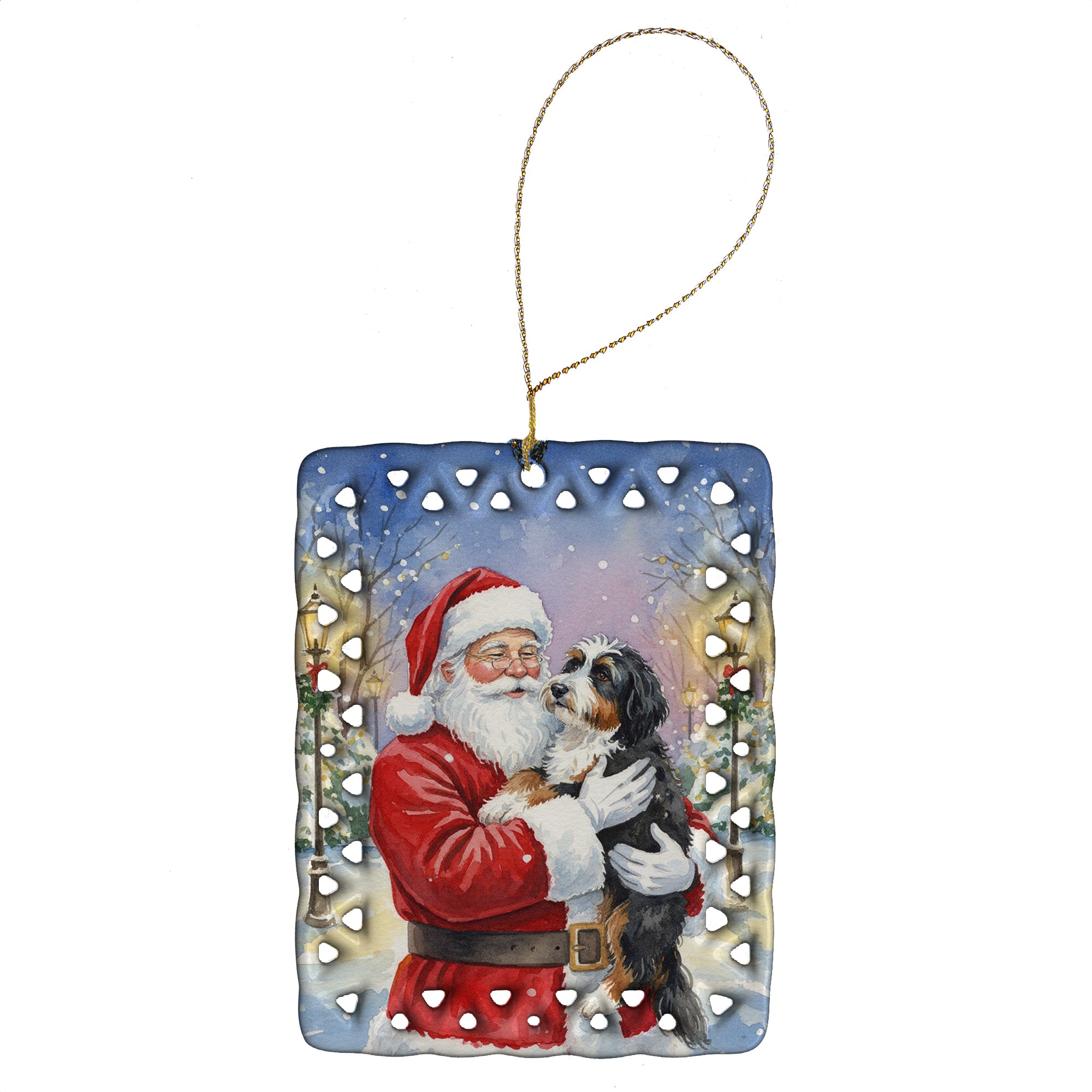 Caroline's Treasures Bernedoodle with Santa Claus Porcelain Ornament