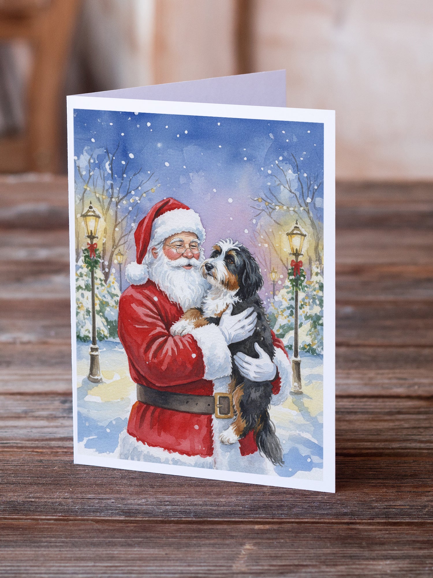 Caroline's Treasures Bernedoodle with Santa Claus Greeting Cards Pack of 8