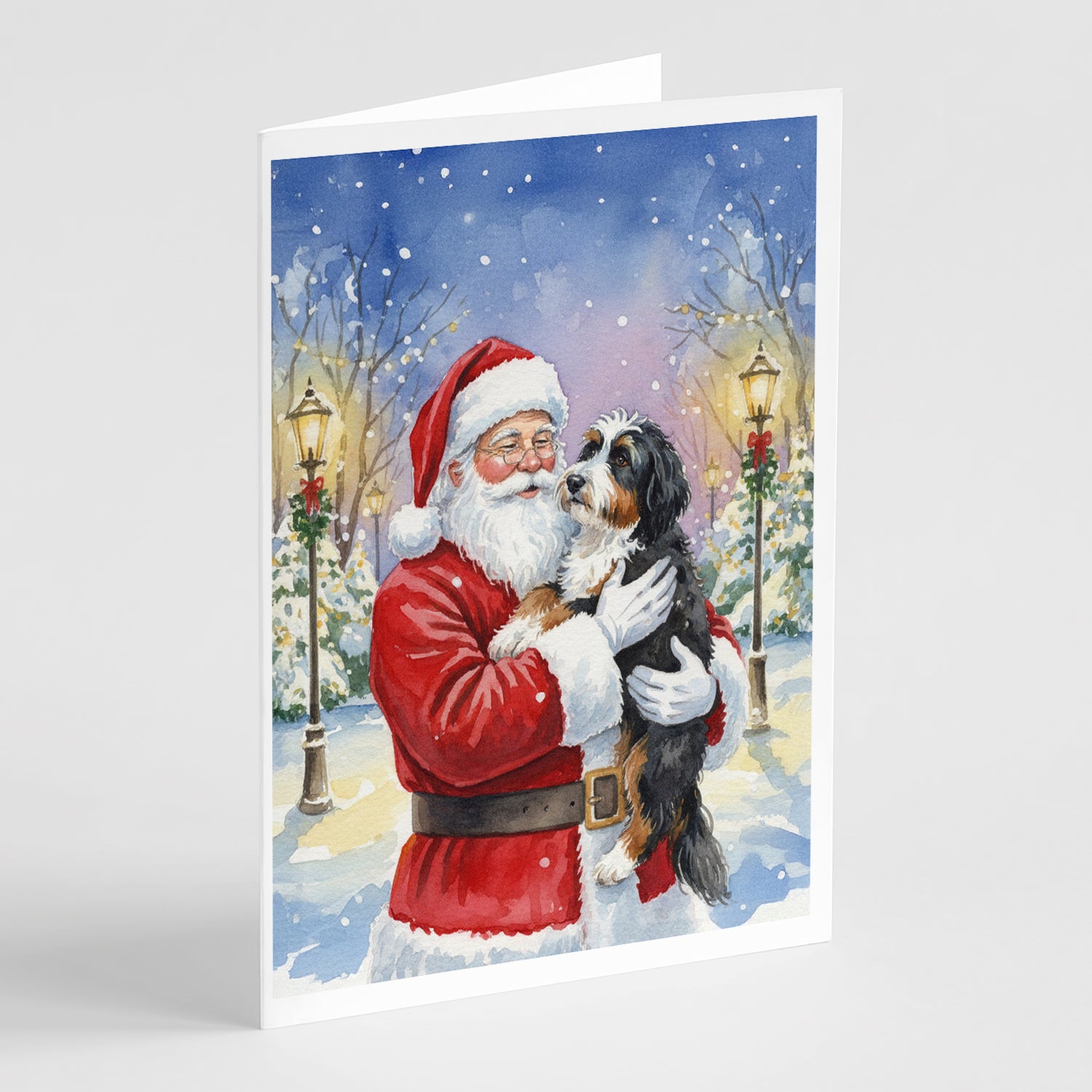 Caroline's Treasures Bernedoodle with Santa Claus Greeting Cards Pack of 8