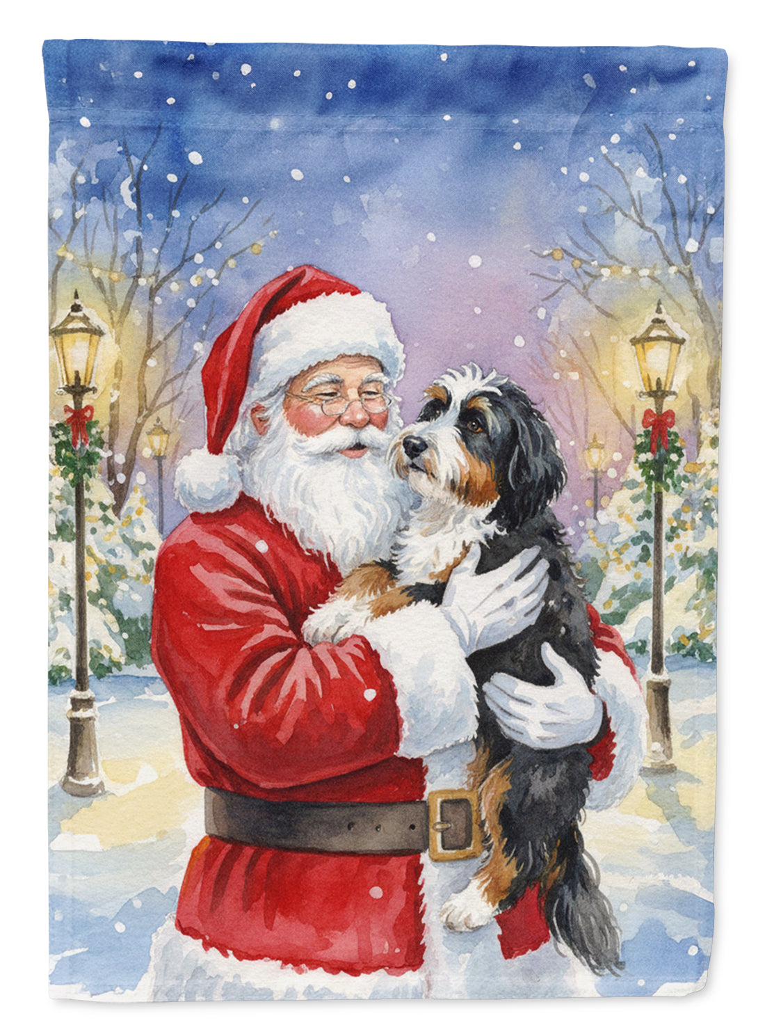 Caroline's Treasures Bernedoodle with Santa Claus Garden Flag