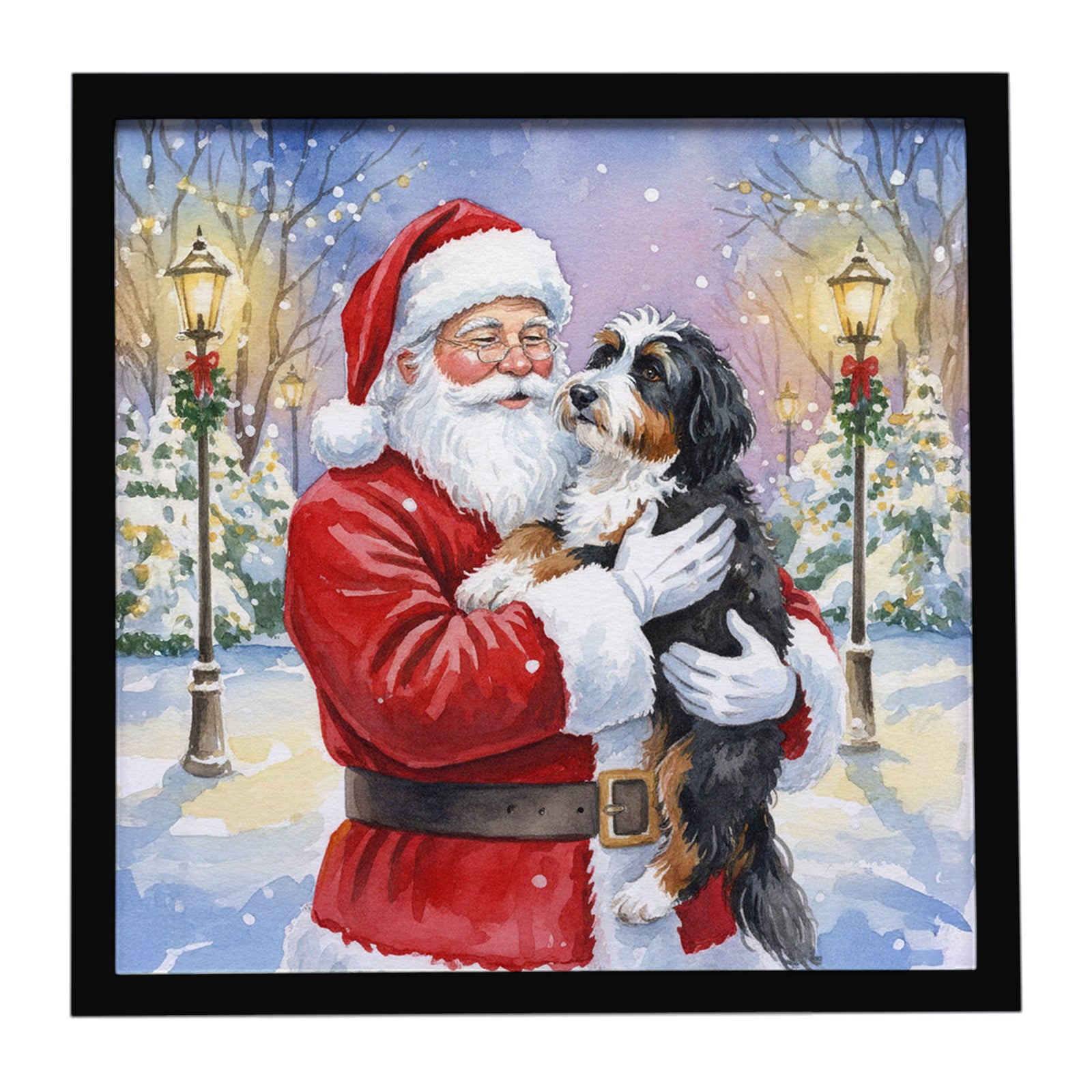 Caroline's Treasures Bernedoodle with Santa Claus Framed Metal Print