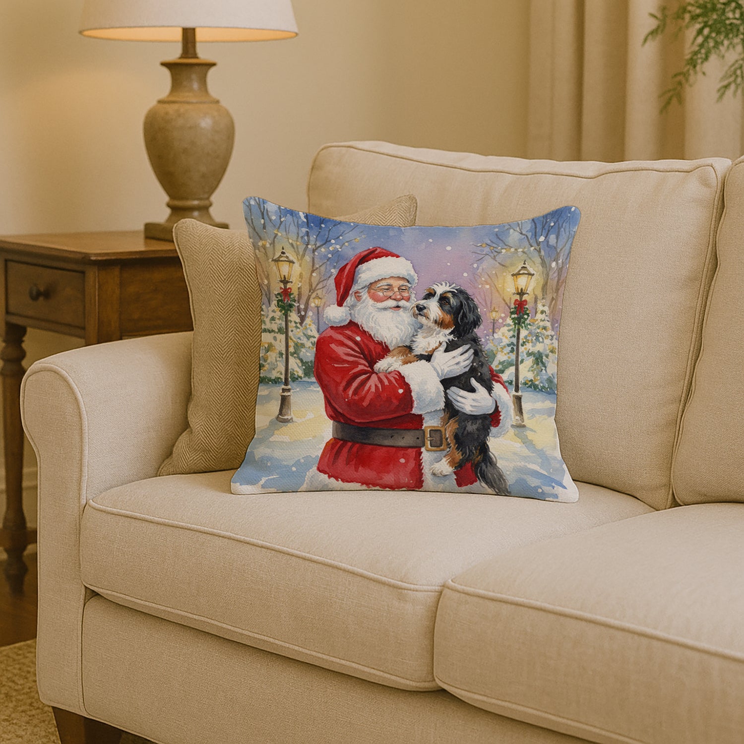 Caroline's Treasures Bernedoodle with Santa Claus Throw Pillow