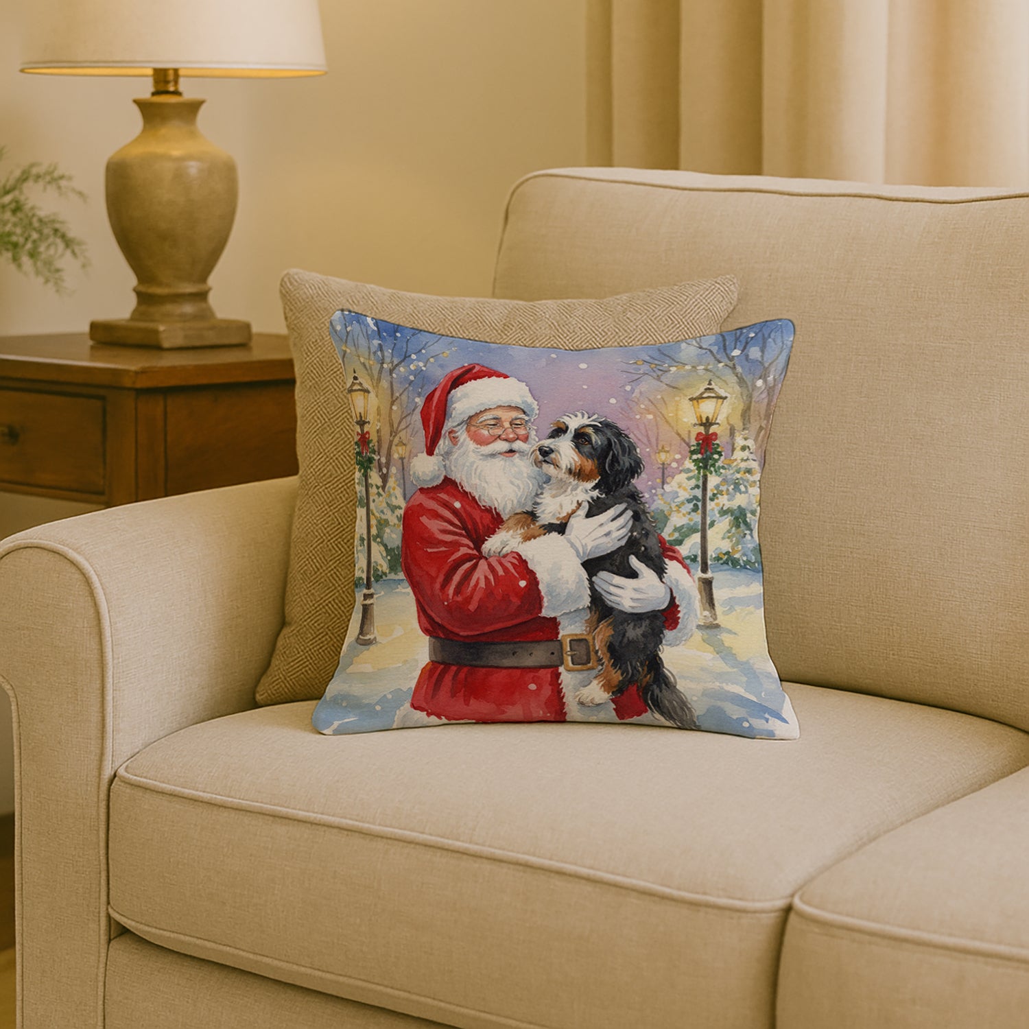 Caroline's Treasures Bernedoodle with Santa Claus Throw Pillow