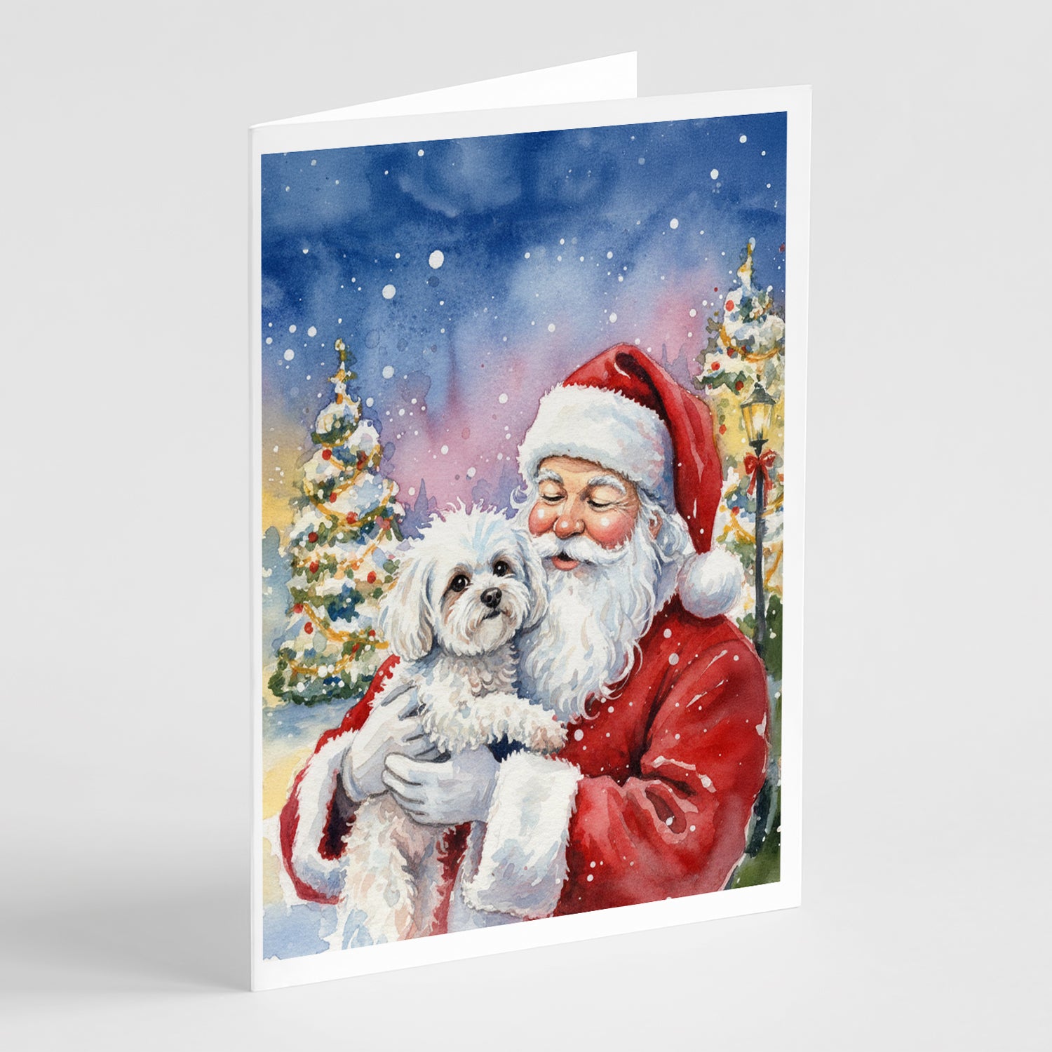 Caroline's Treasures Bichon Frise with Santa Claus Greeting Cards Pack of 8