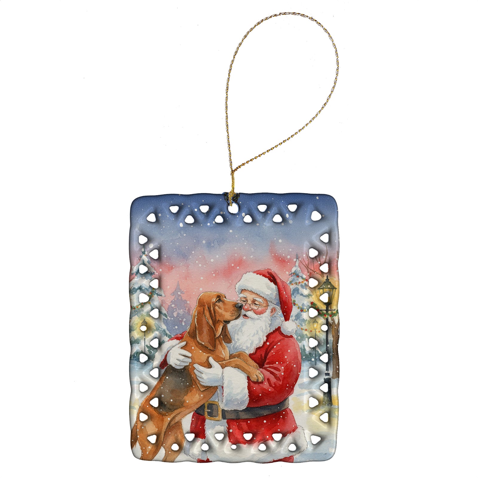 Caroline's Treasures Bloodhound with Santa Claus Porcelain Ornament
