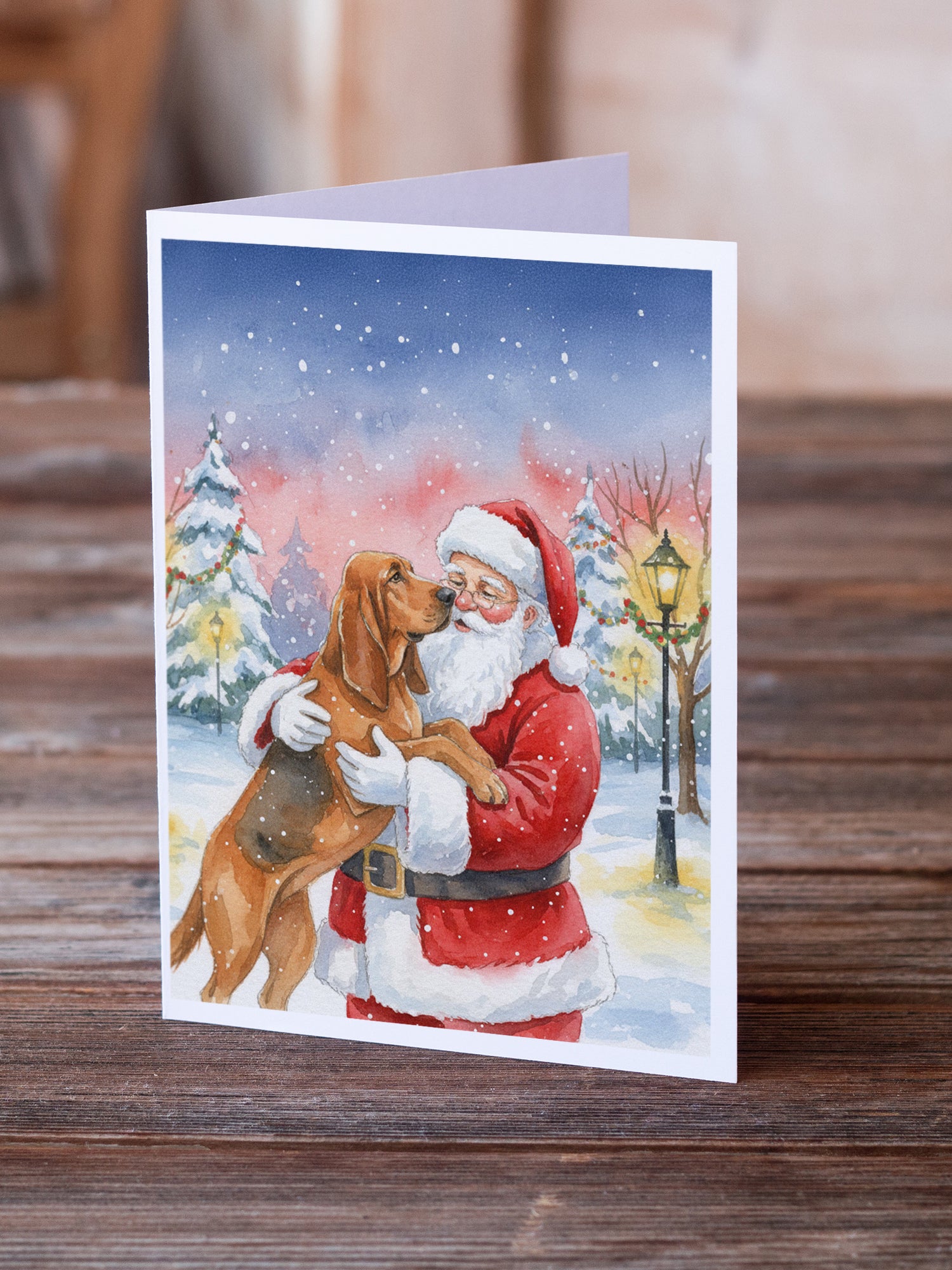 Caroline's Treasures Bloodhound with Santa Claus Greeting Cards Pack of 8