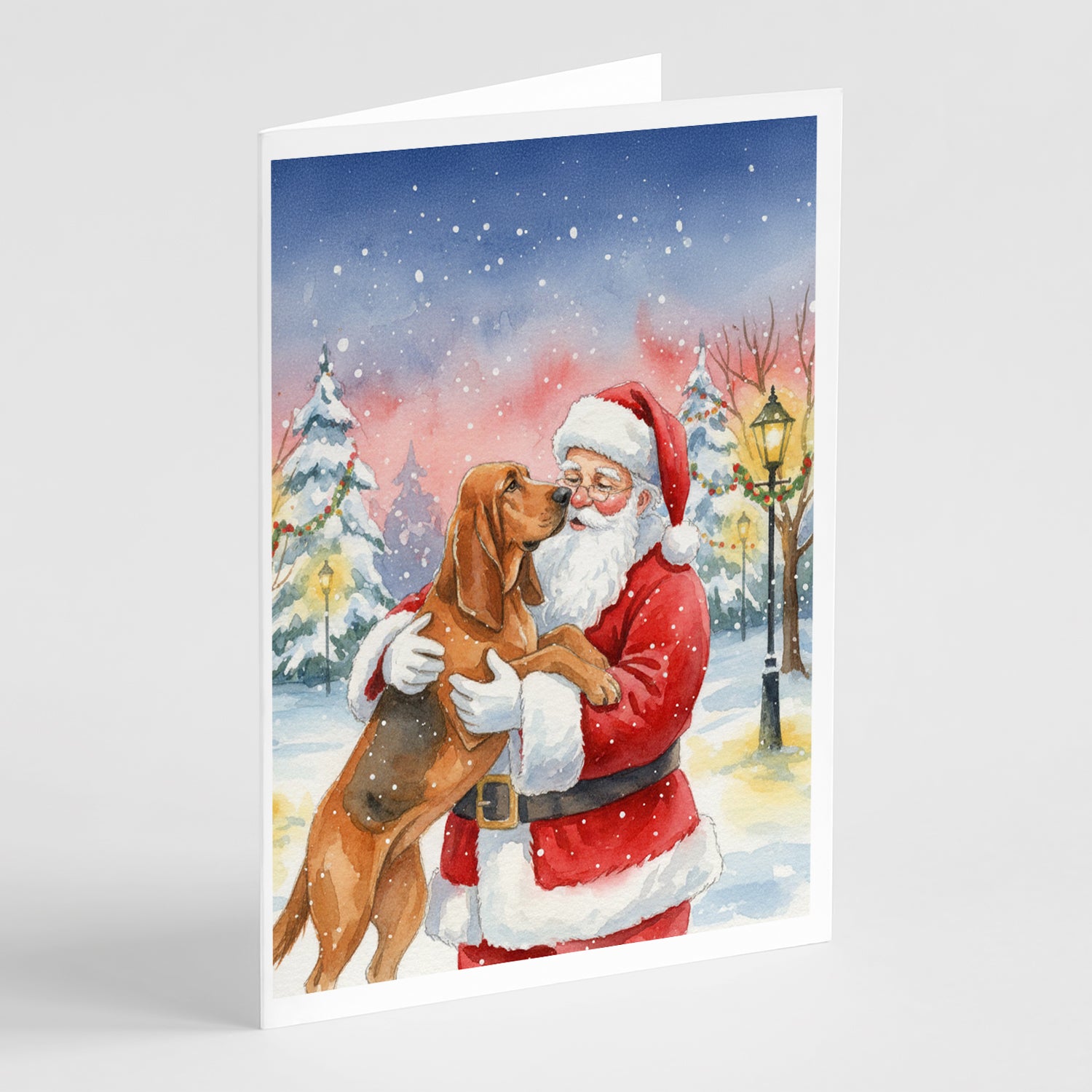 Caroline's Treasures Bloodhound with Santa Claus Greeting Cards Pack of 8