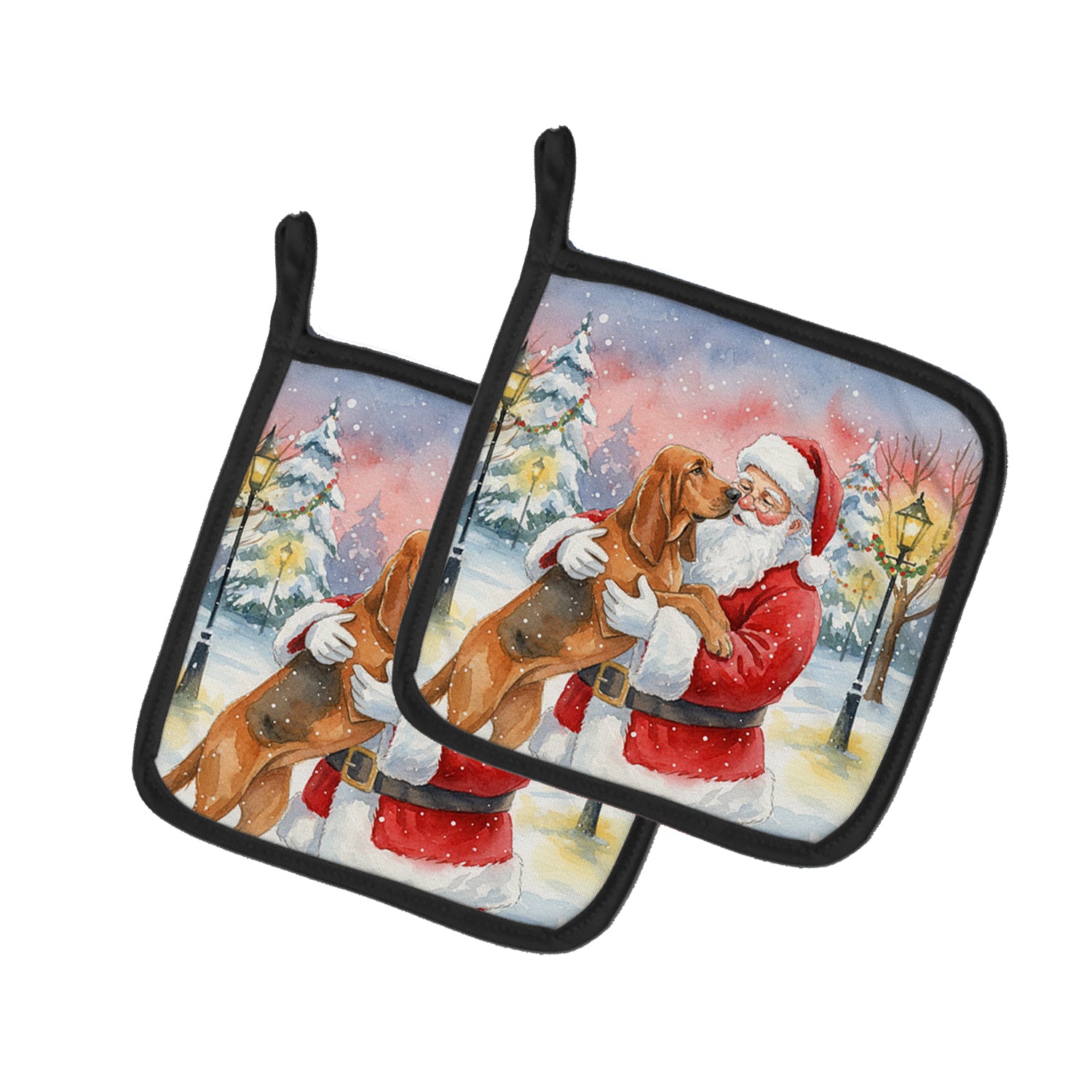 Caroline's Treasures Bloodhound with Santa Claus Pair of Pot Holders
