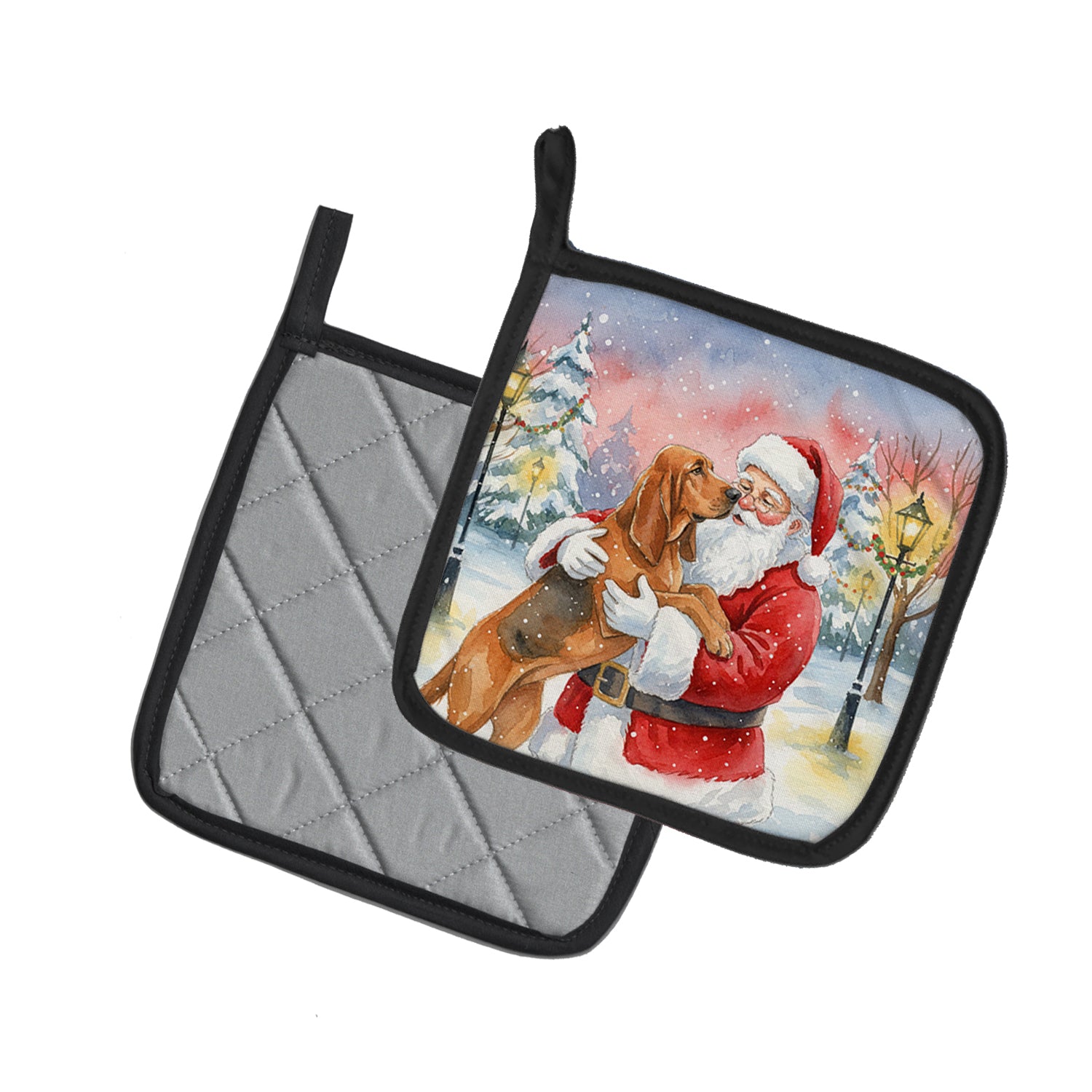 Caroline's Treasures Bloodhound with Santa Claus Pair of Pot Holders