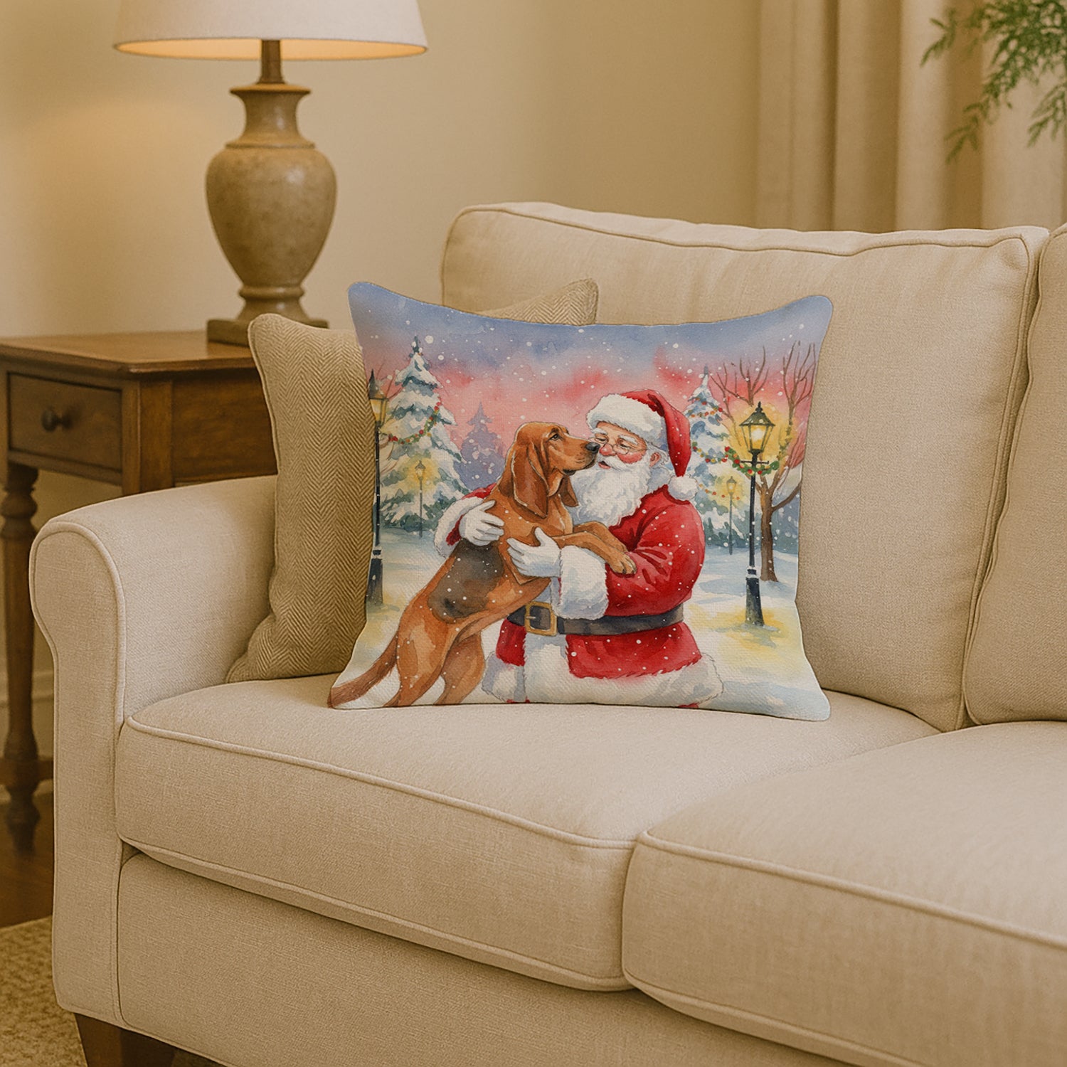 Caroline's Treasures Bloodhound with Santa Claus Throw Pillow