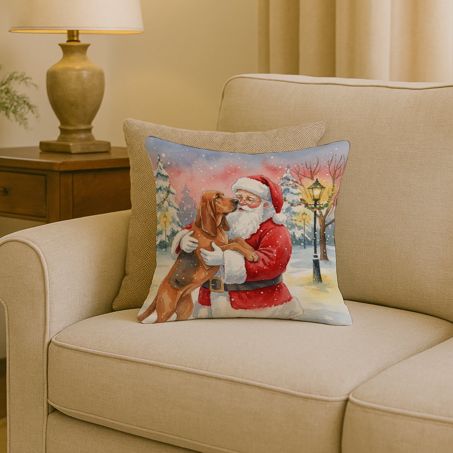 Caroline's Treasures Bloodhound with Santa Claus Throw Pillow