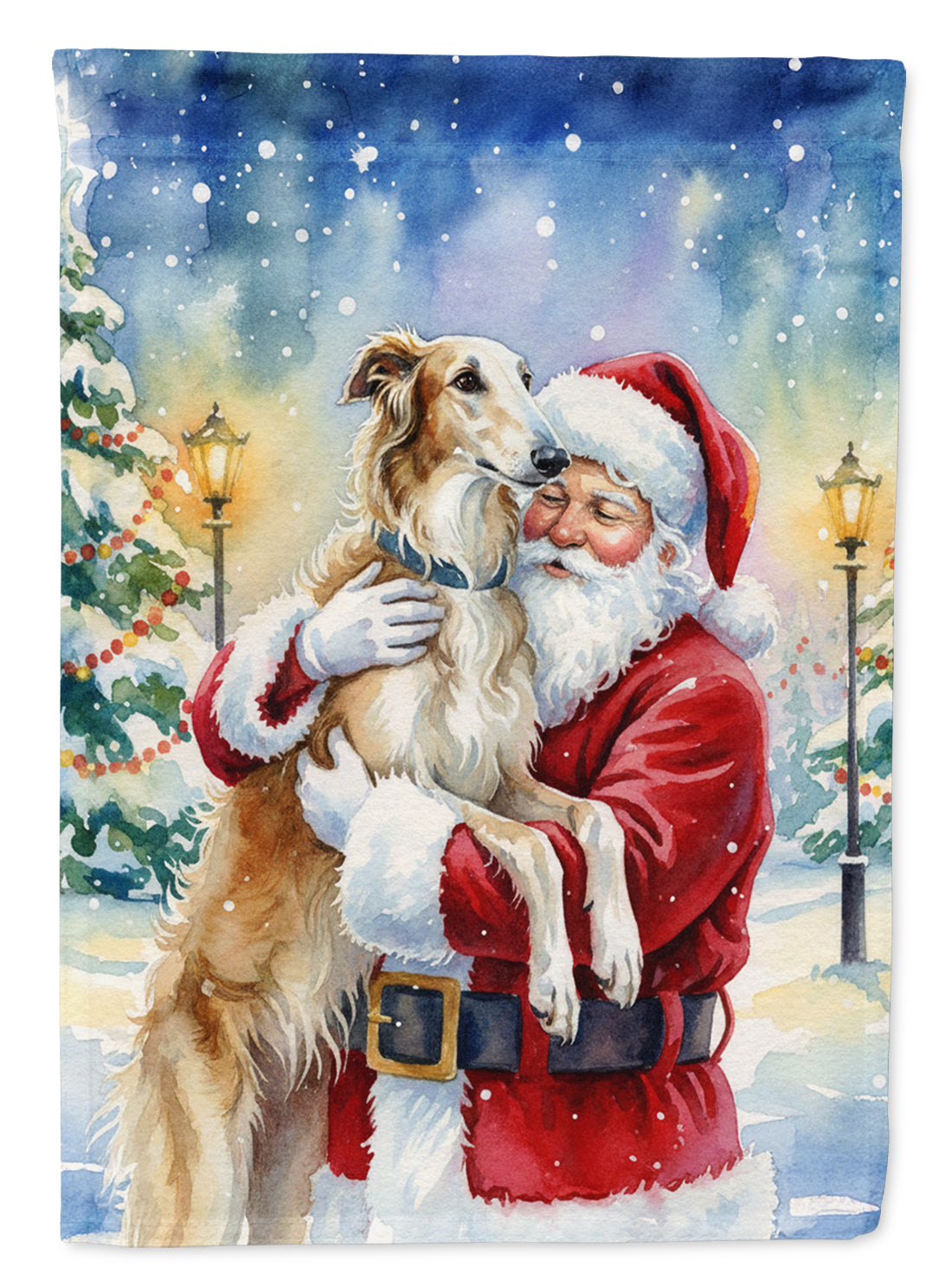 Caroline's Treasures Borzoi/ with Santa Claus House Flag