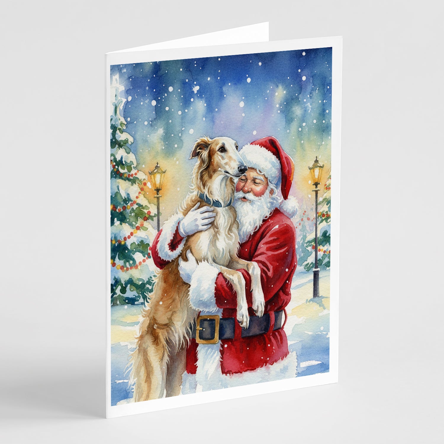 Caroline's Treasures Borzoi/ with Santa Claus Greeting Cards Pack of 8