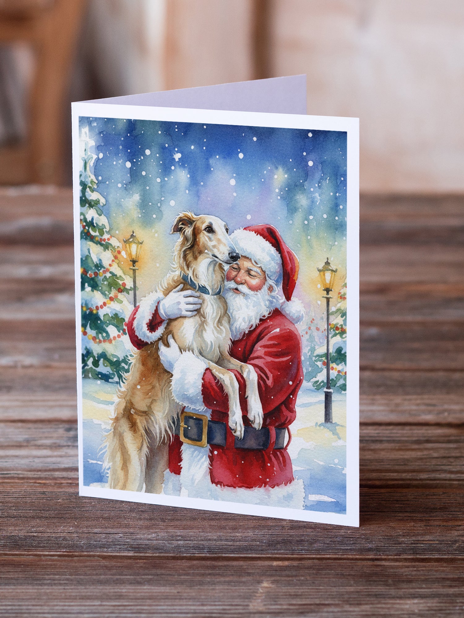 Caroline's Treasures Borzoi/ with Santa Claus Greeting Cards Pack of 8