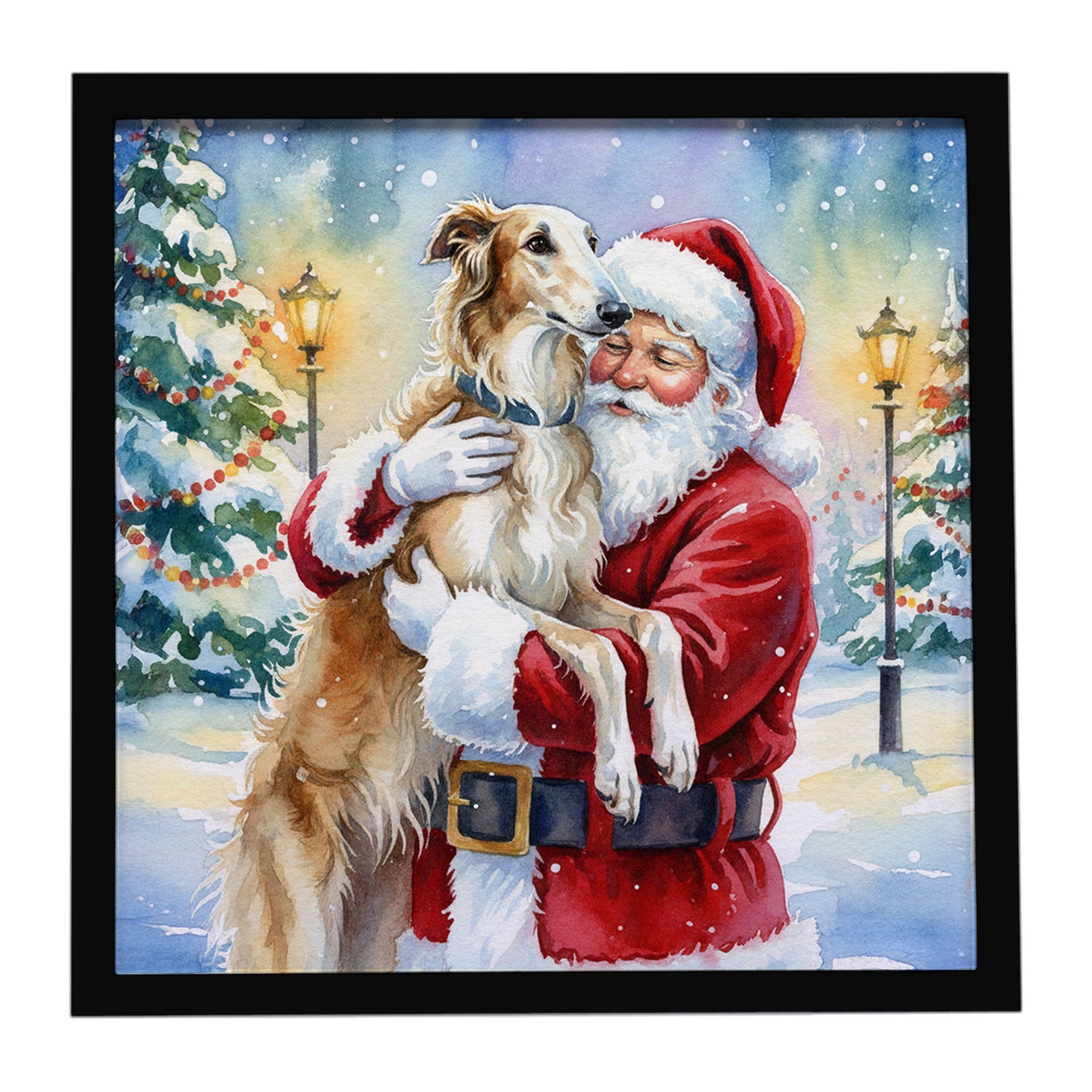 Caroline's Treasures Borzoi/ with Santa Claus Framed Metal Print