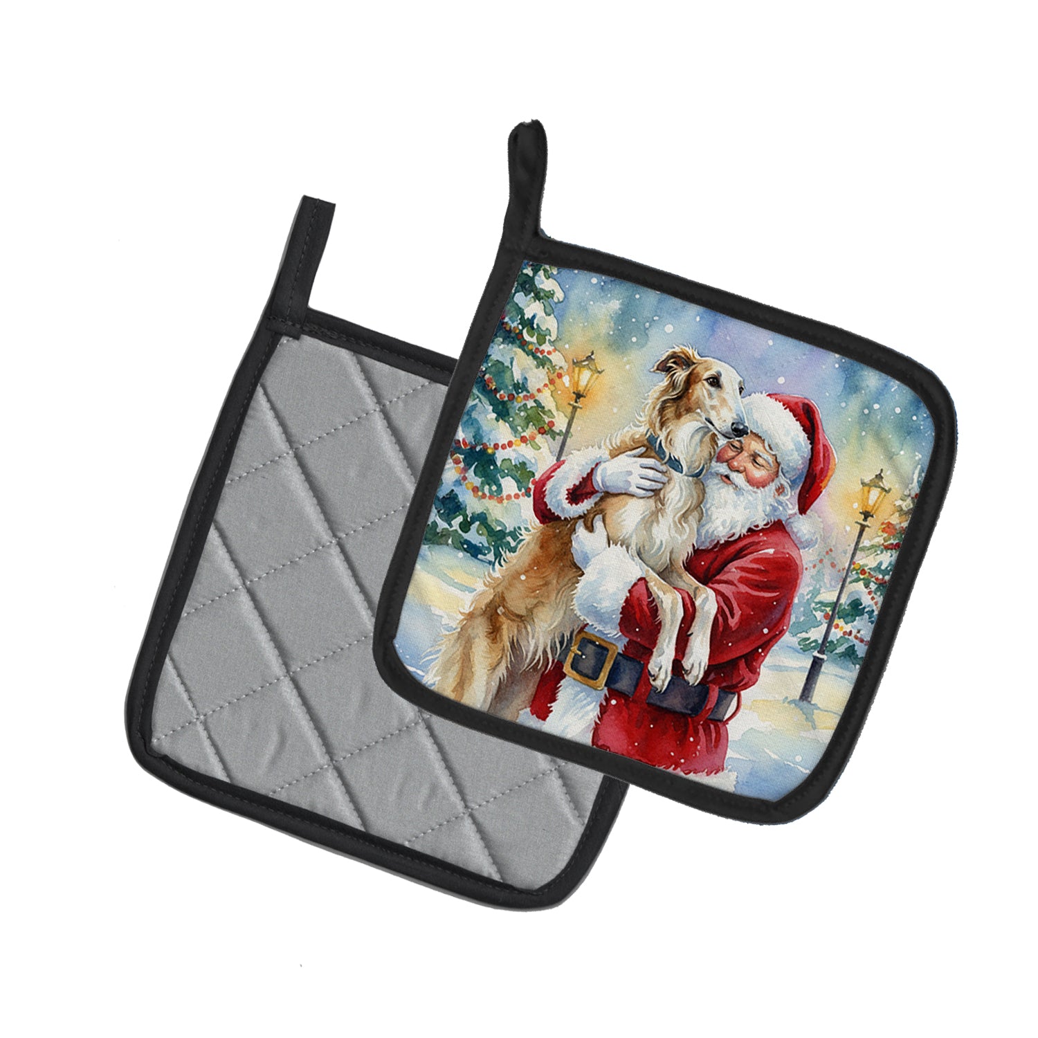Caroline's Treasures Borzoi/ with Santa Claus Pair of Pot Holders