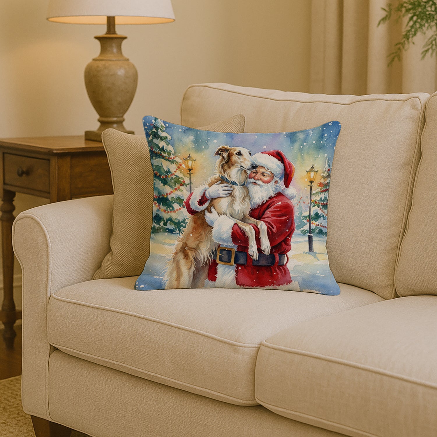 Caroline's Treasures Borzoi/ with Santa Claus Throw Pillow