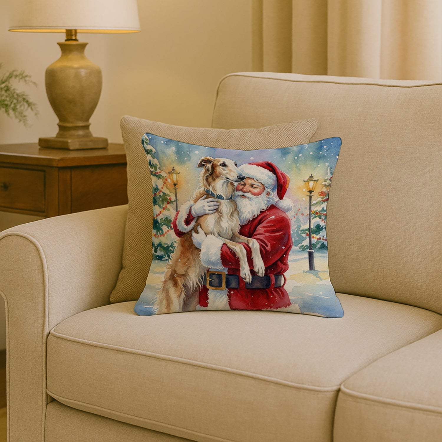 Caroline's Treasures Borzoi/ with Santa Claus Throw Pillow