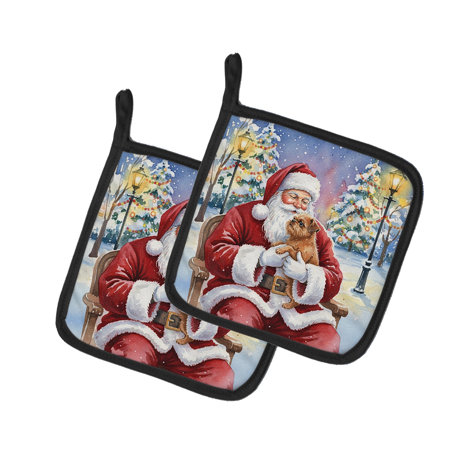 Caroline's Treasures Brussels Griffon with Santa Claus Pair of Pot Holders